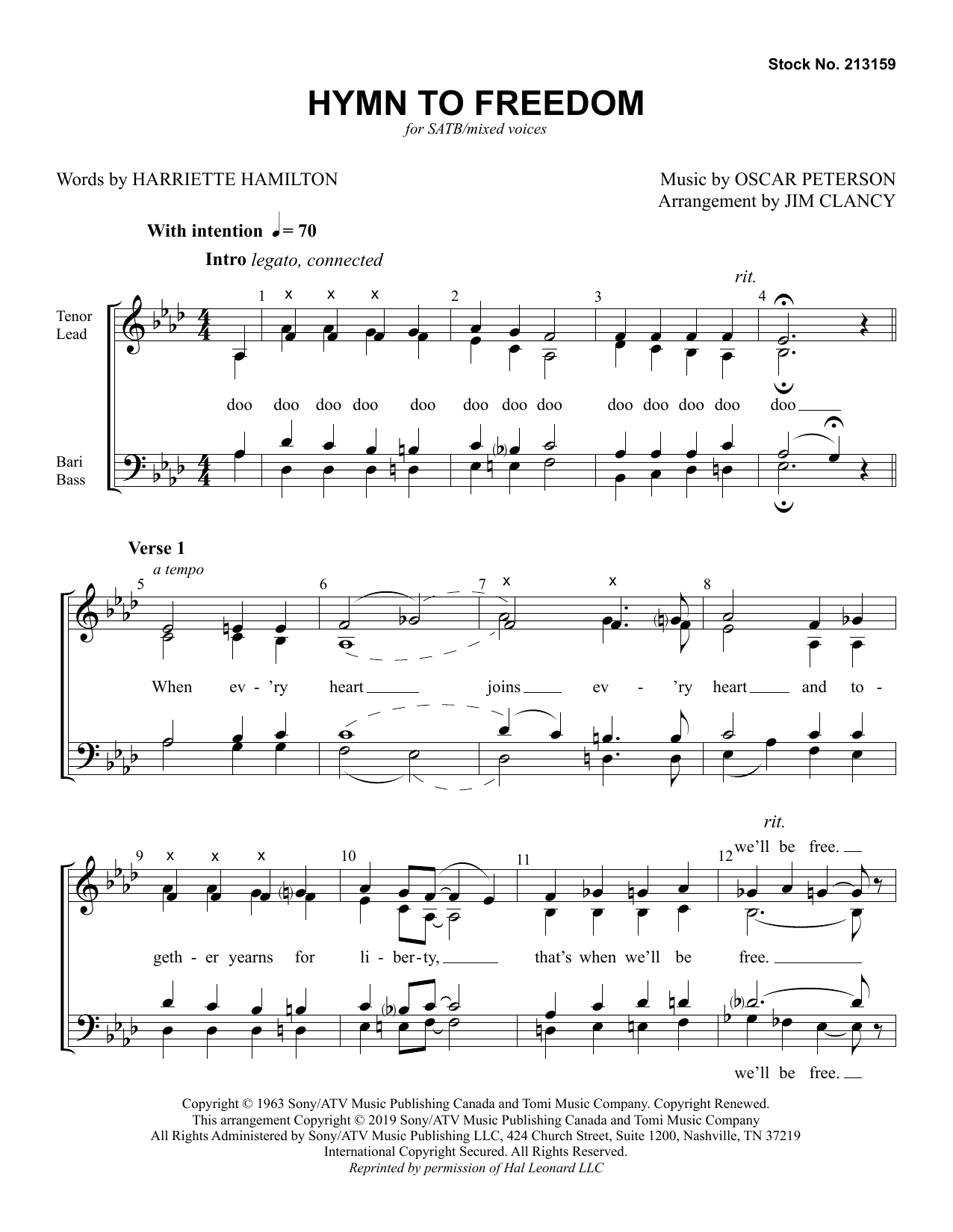 Oscar Peterson Hymn to Freedom (arr. Jim Clancy) Sheet Music Notes & Chords for SSA Choir - Download or Print PDF