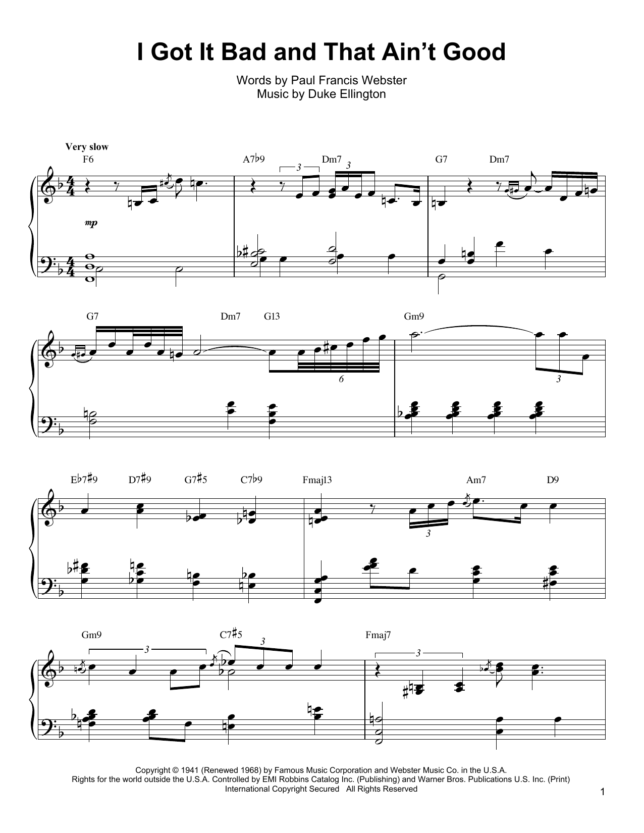 Oscar Peterson I Got It Bad And That Ain't Good Sheet Music Notes & Chords for Piano Transcription - Download or Print PDF