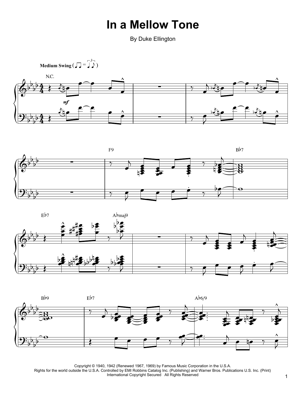 Oscar Peterson In A Mellow Tone Sheet Music Notes & Chords for Piano Transcription - Download or Print PDF