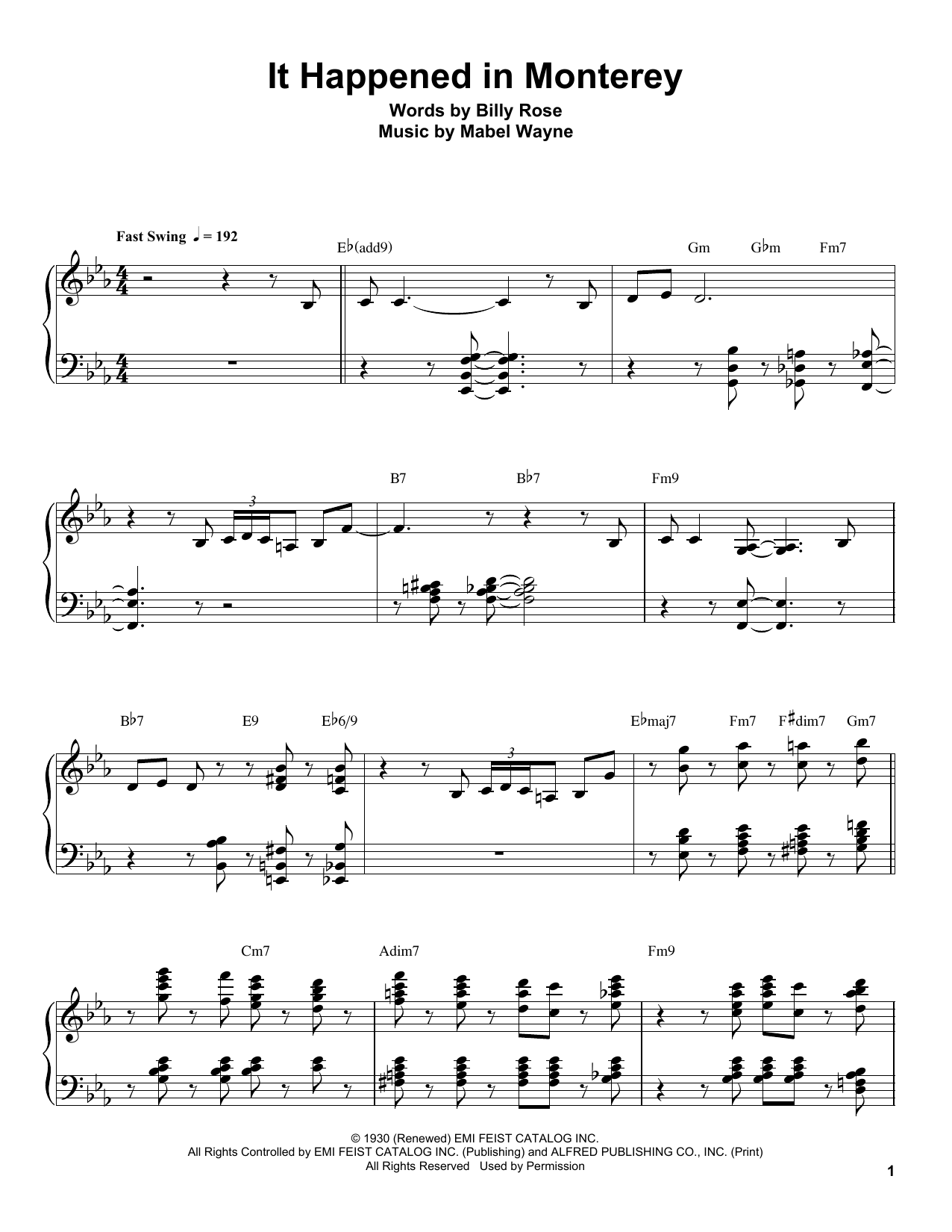 Oscar Peterson It Happened In Monterey Sheet Music Notes & Chords for Piano Transcription - Download or Print PDF
