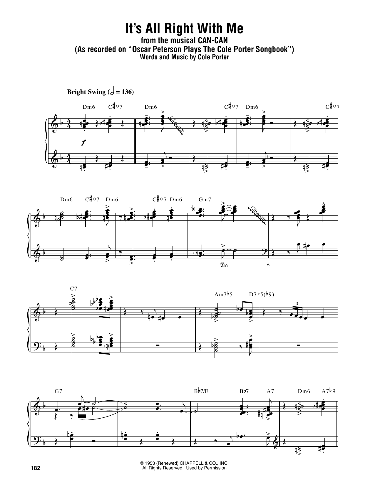Oscar Peterson It's All Right With Me Sheet Music Notes & Chords for Piano Transcription - Download or Print PDF