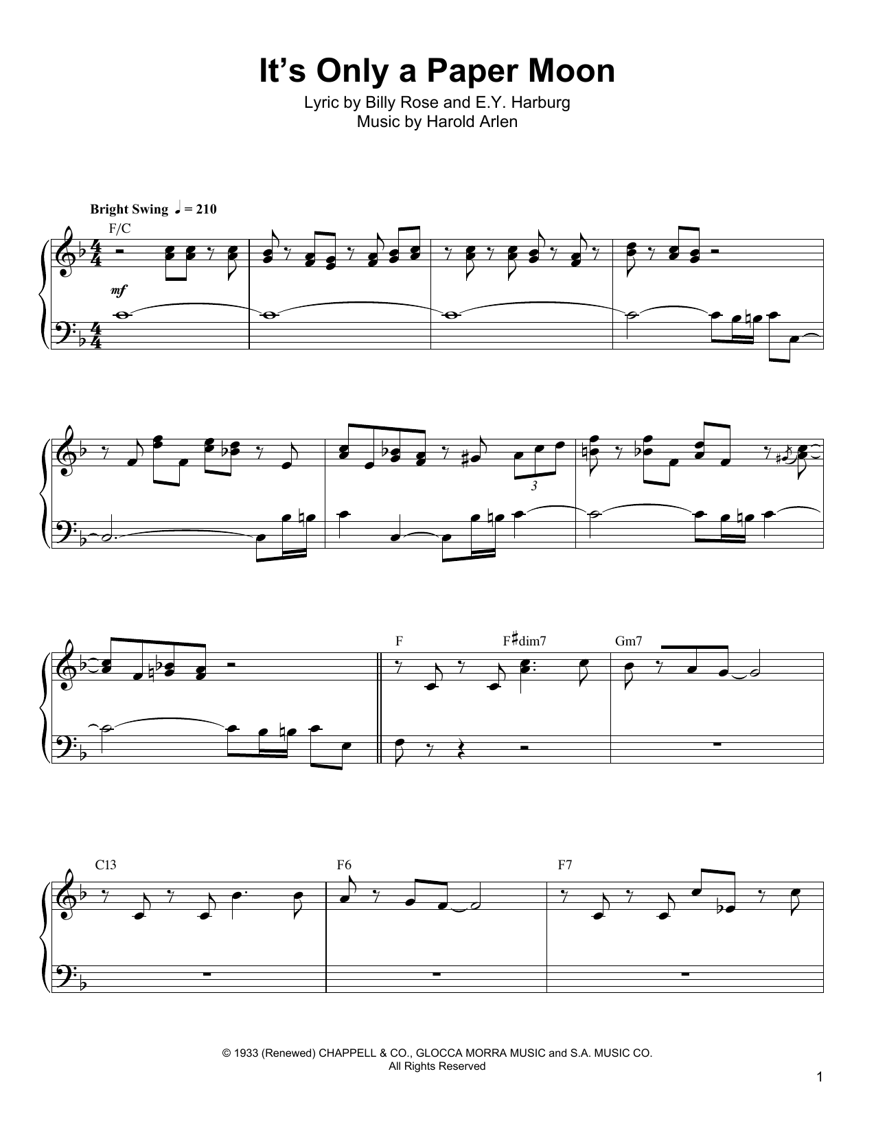 Oscar Peterson It's Only A Paper Moon Sheet Music Notes & Chords for Piano Transcription - Download or Print PDF