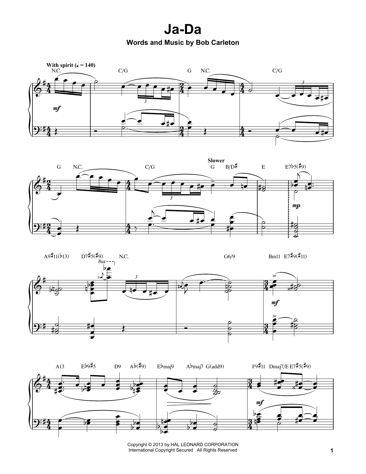 Oscar Peterson Ja-Da Sheet Music Notes & Chords for Piano Transcription - Download or Print PDF