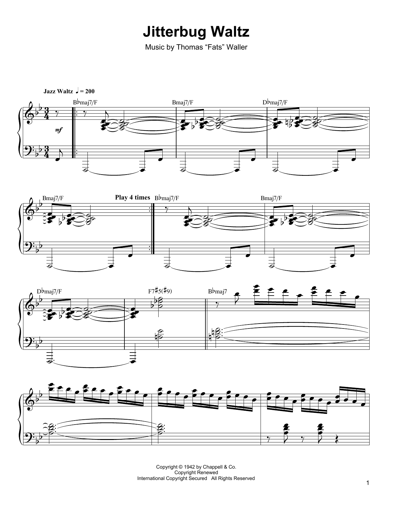Oscar Peterson Jitterbug Waltz Sheet Music Notes & Chords for Piano Transcription - Download or Print PDF