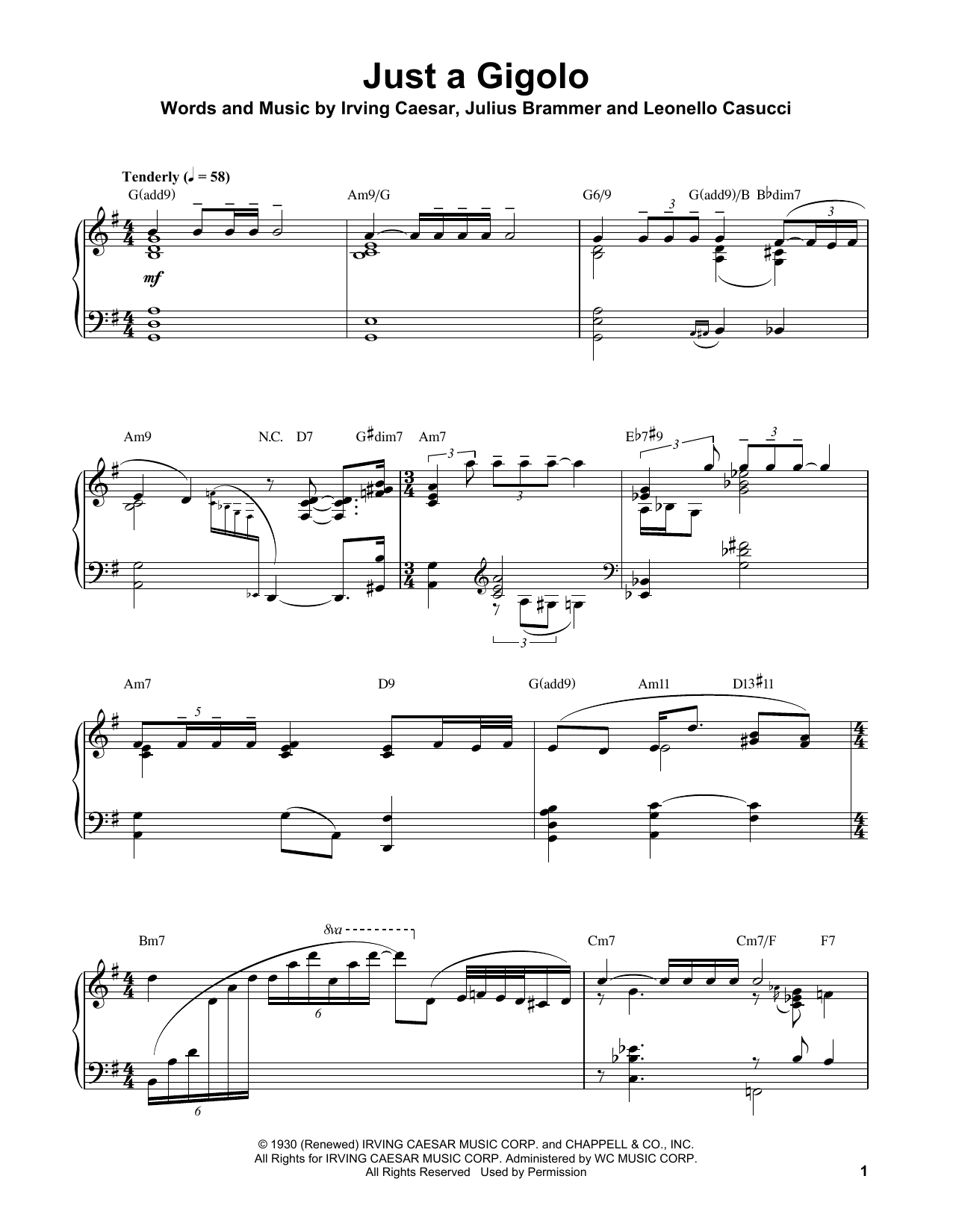 Oscar Peterson Just A Gigolo Sheet Music Notes & Chords for Piano Transcription - Download or Print PDF