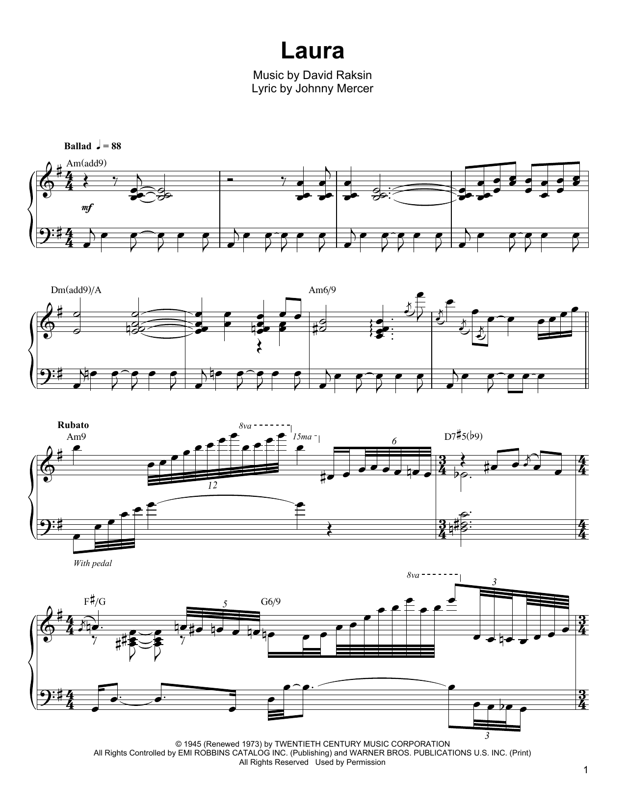 Oscar Peterson Laura Sheet Music Notes & Chords for Piano Transcription - Download or Print PDF