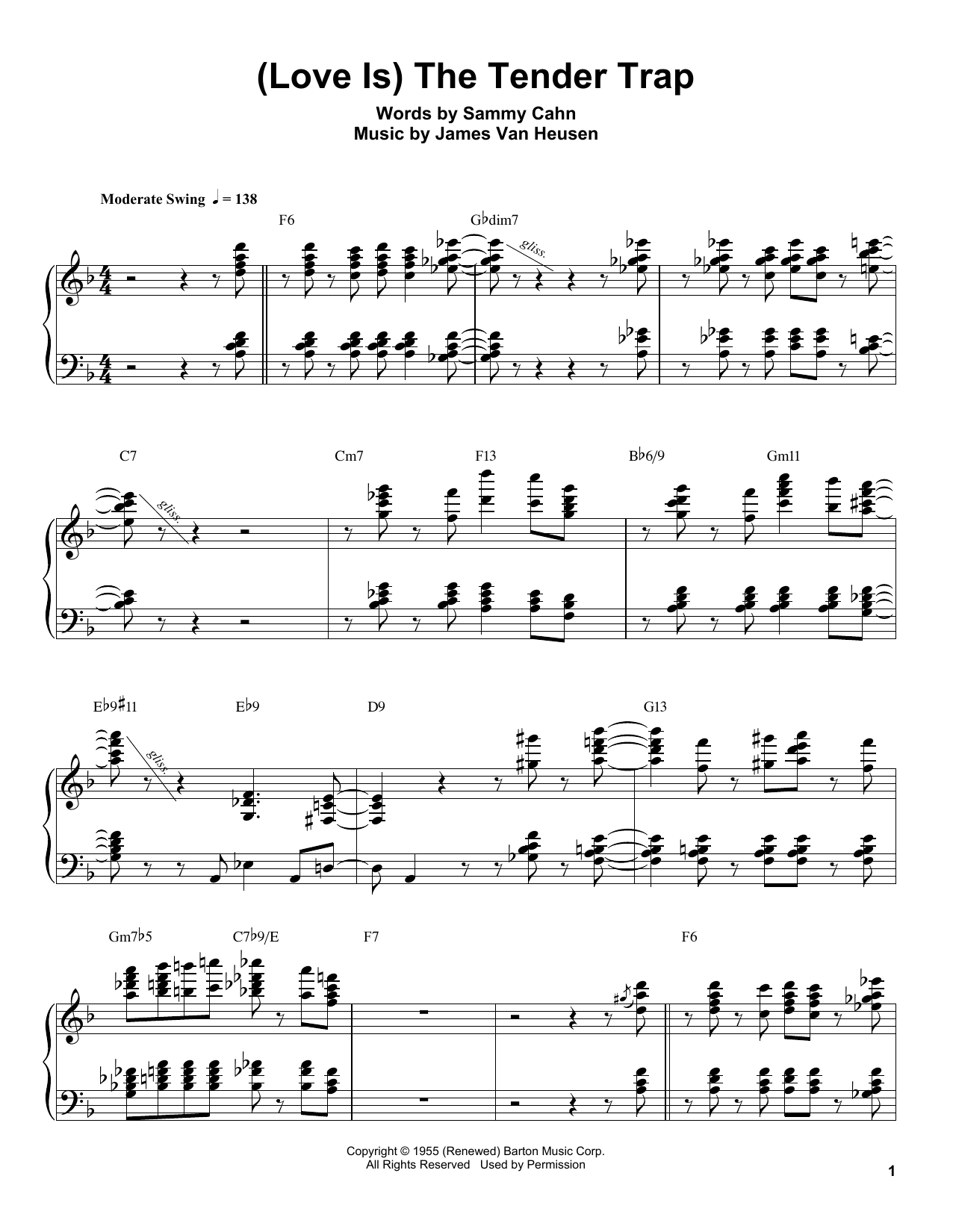 Oscar Peterson (Love Is) The Tender Trap Sheet Music Notes & Chords for Piano Transcription - Download or Print PDF