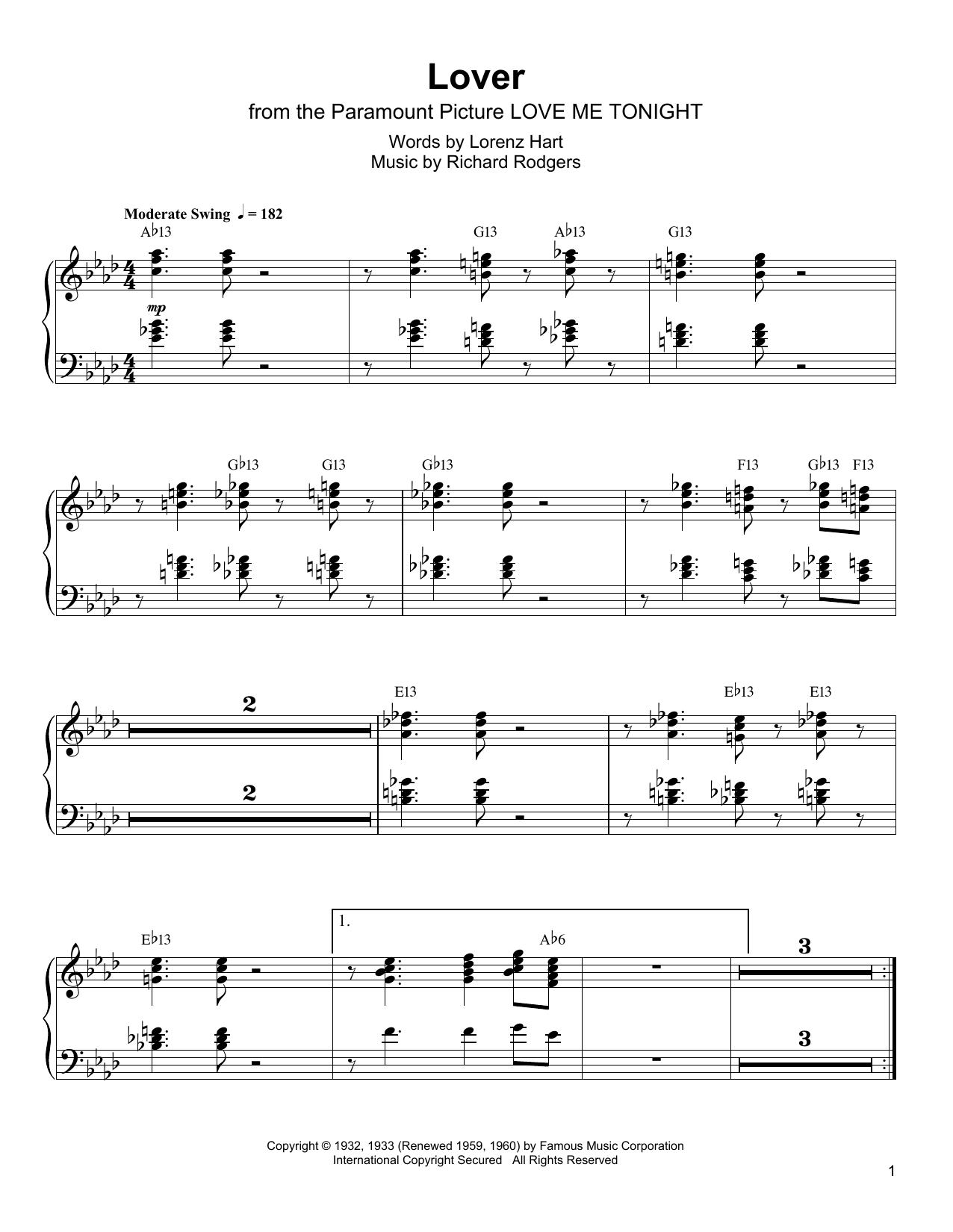 Oscar Peterson Lover Sheet Music Notes & Chords for Piano Transcription - Download or Print PDF