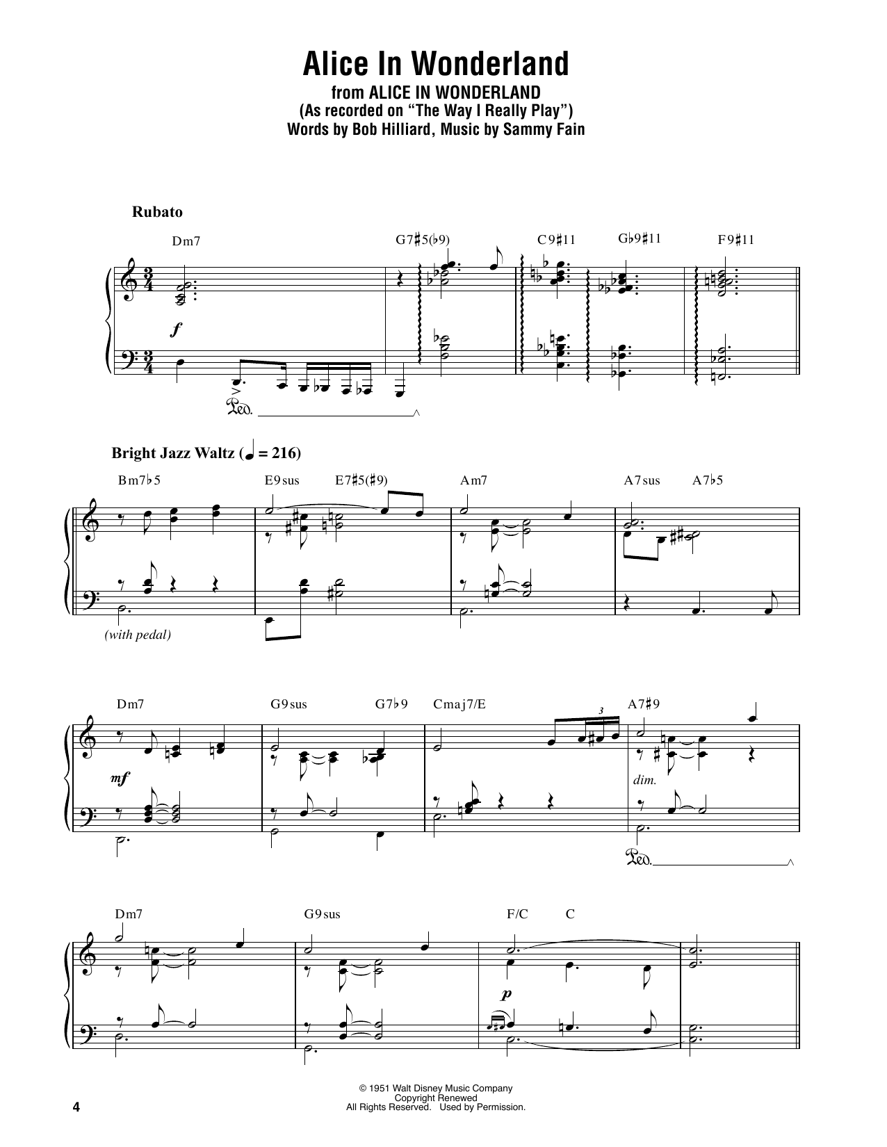 Oscar Peterson Main Title (Alice In Wonderland) Sheet Music Notes & Chords for Piano Transcription - Download or Print PDF