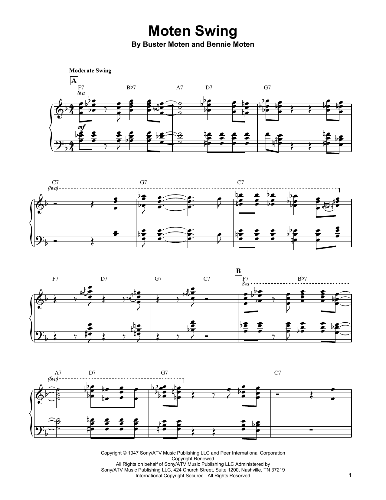 Oscar Peterson Moten Swing Sheet Music Notes & Chords for Piano Transcription - Download or Print PDF