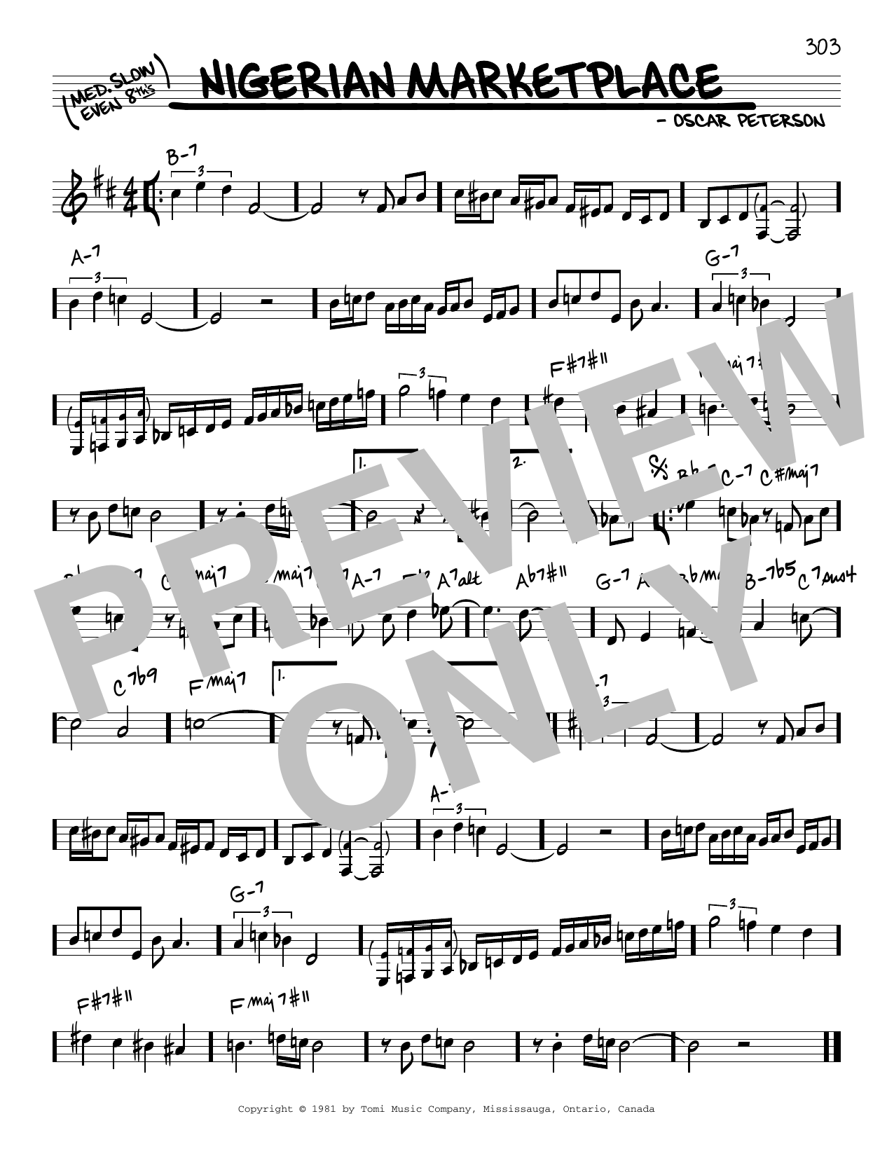 Oscar Peterson Nigerian Marketplace Sheet Music Notes & Chords for Real Book – Melody & Chords - Download or Print PDF