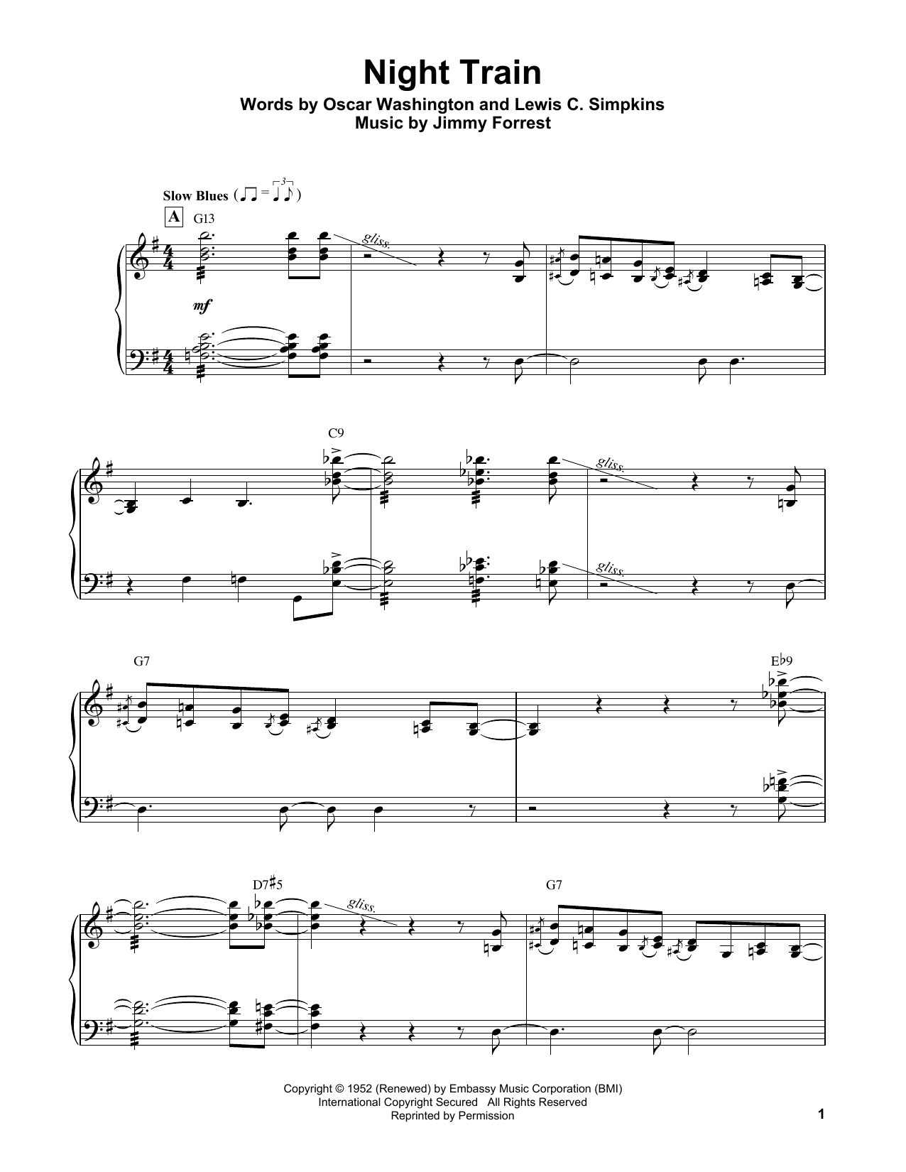 Oscar Peterson Night Train Sheet Music Notes & Chords for Piano Transcription - Download or Print PDF