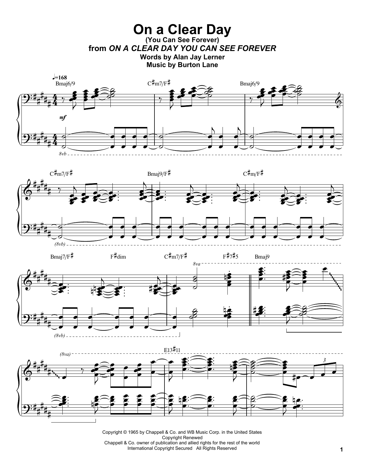 Oscar Peterson On A Clear Day (You Can See Forever) Sheet Music Notes & Chords for Piano Transcription - Download or Print PDF