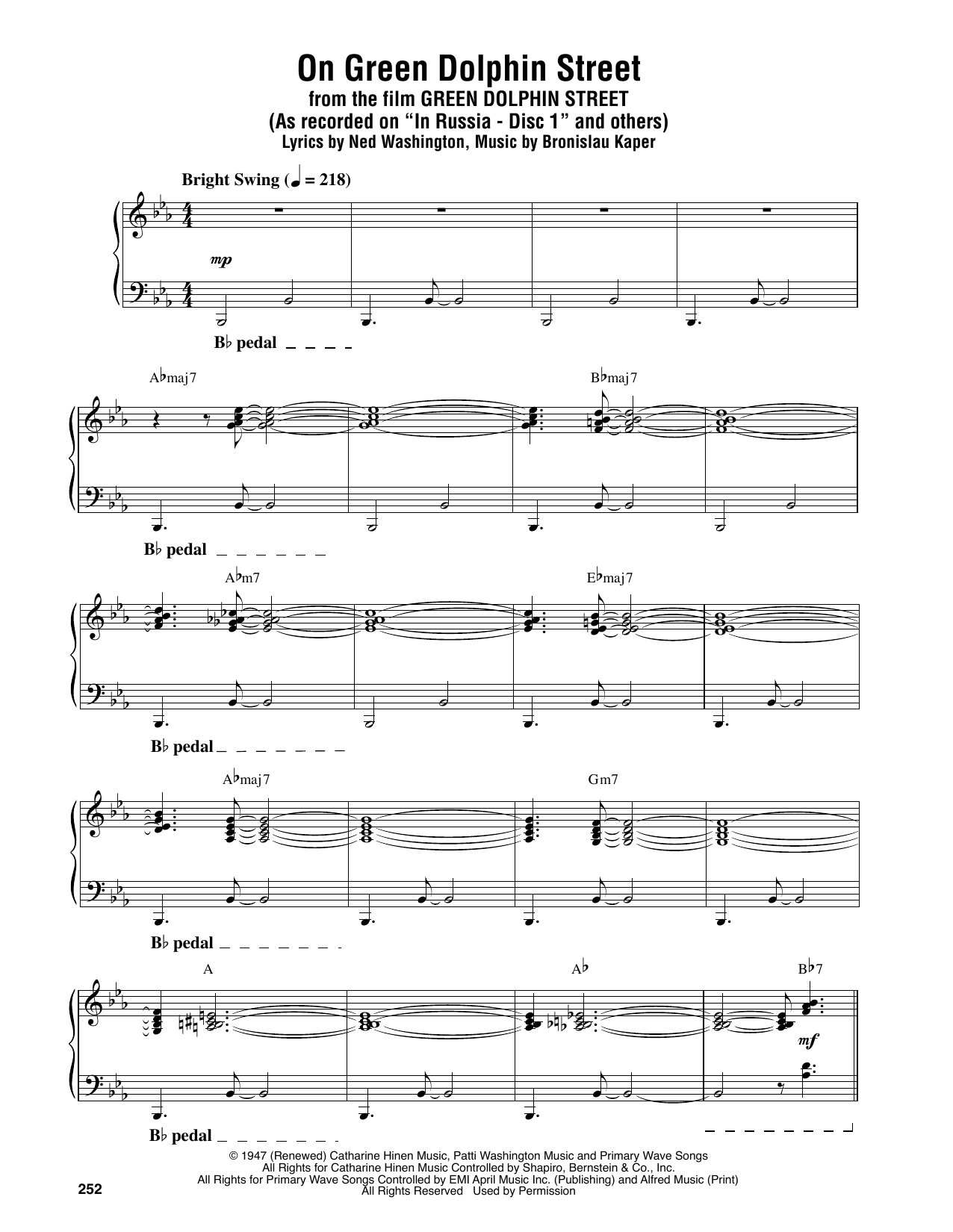 Oscar Peterson On Green Dolphin Street Sheet Music Notes & Chords for Piano Transcription - Download or Print PDF