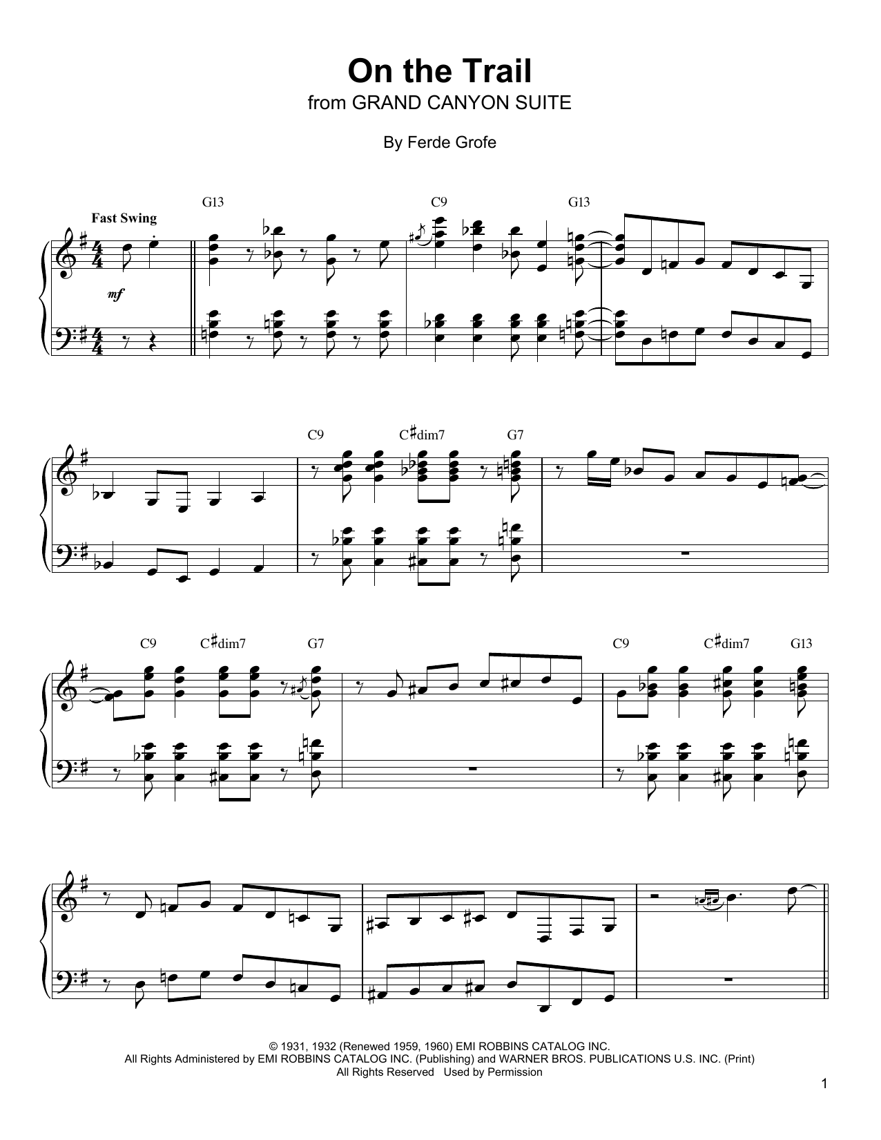Oscar Peterson On The Trail Sheet Music Notes & Chords for Piano Transcription - Download or Print PDF