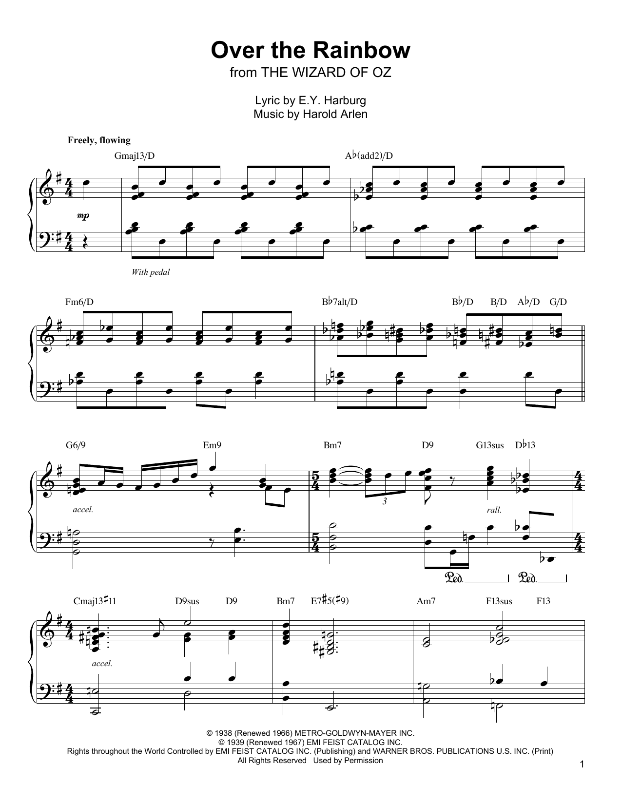 Oscar Peterson Over The Rainbow Sheet Music Notes & Chords for Piano Transcription - Download or Print PDF