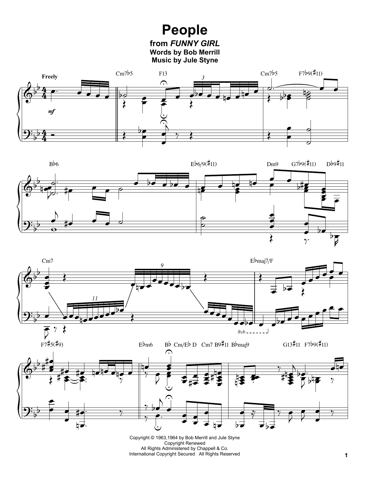 Oscar Peterson People Sheet Music Notes & Chords for Piano Transcription - Download or Print PDF