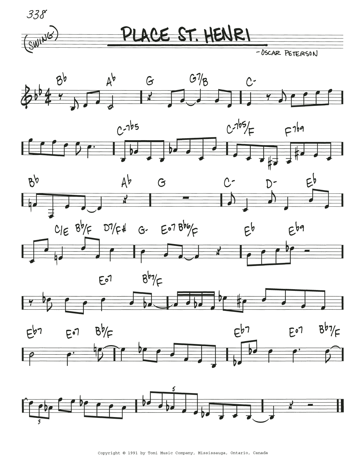 Oscar Peterson Place St. Henri Sheet Music Notes & Chords for Real Book – Melody & Chords - Download or Print PDF