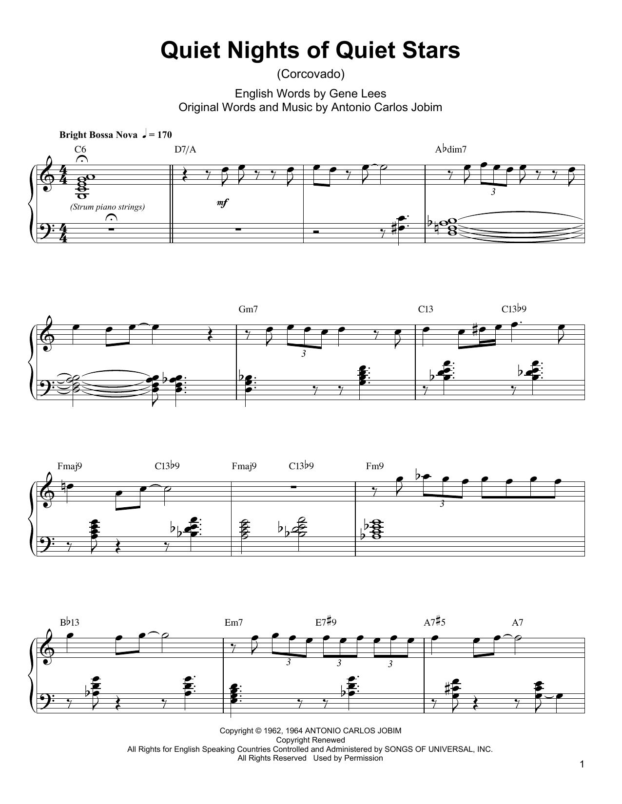 Oscar Peterson Quiet Nights Of Quiet Stars (Corcovado) Sheet Music Notes & Chords for Piano Transcription - Download or Print PDF