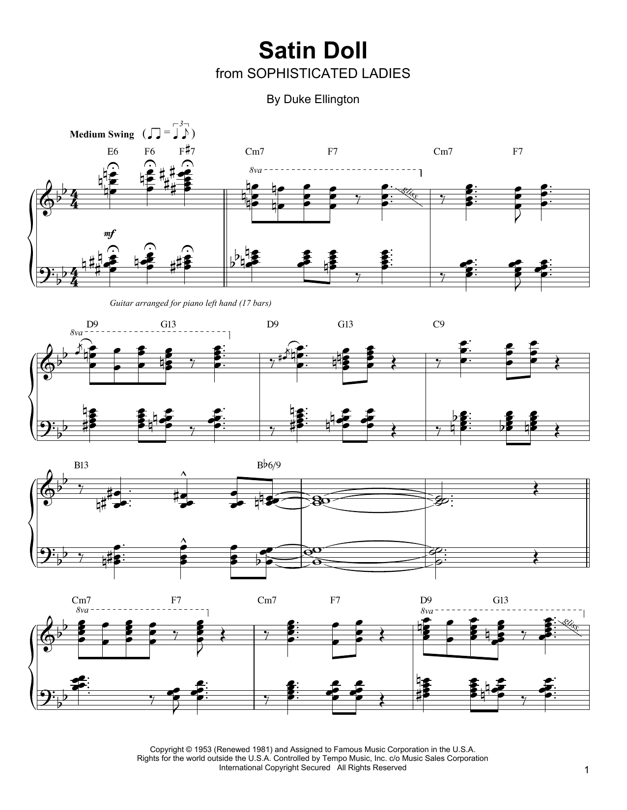 Oscar Peterson Satin Doll Sheet Music Notes & Chords for Piano Transcription - Download or Print PDF