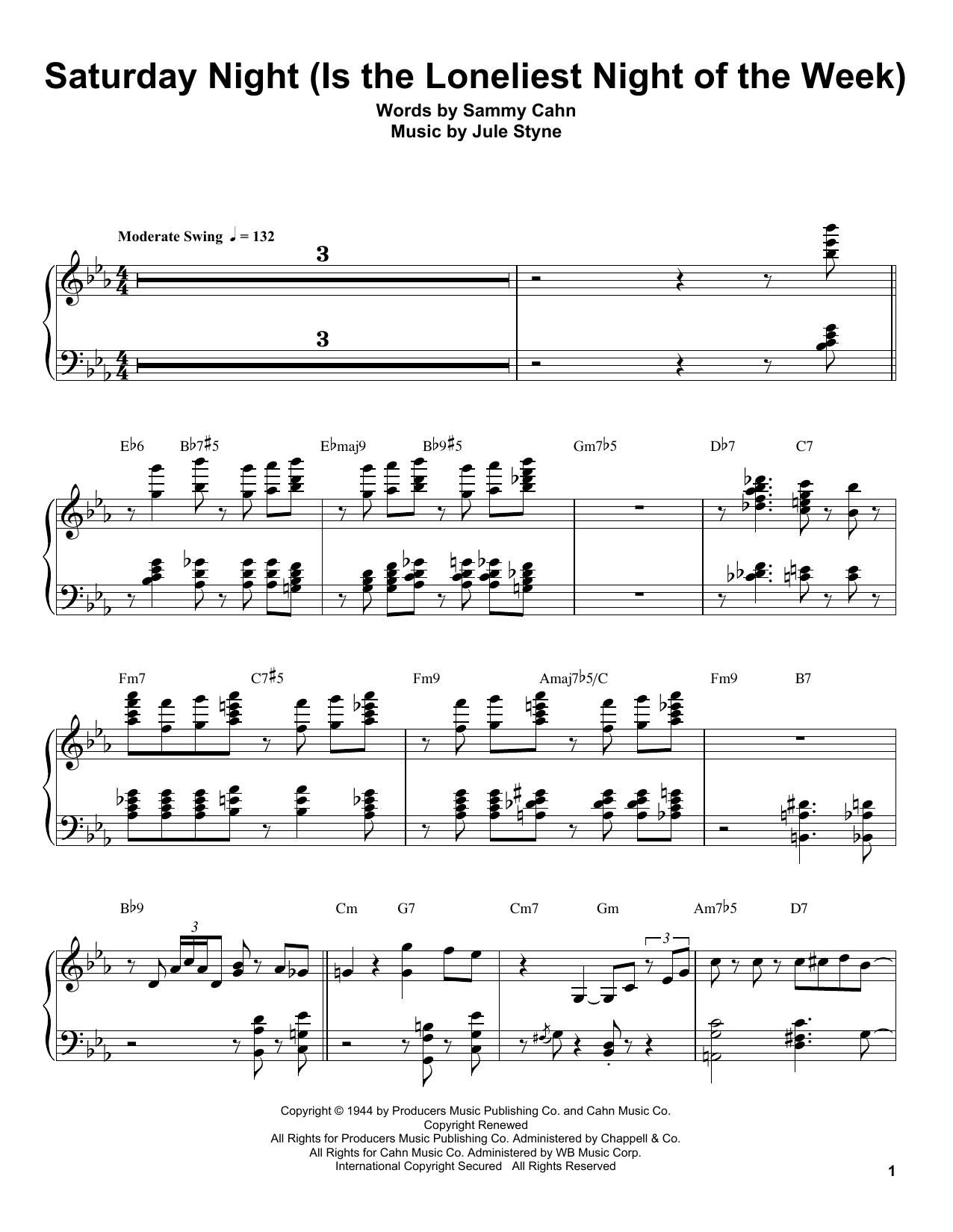 Oscar Peterson Saturday Night (Is The Loneliest Night Of The Week) Sheet Music Notes & Chords for Piano Transcription - Download or Print PDF