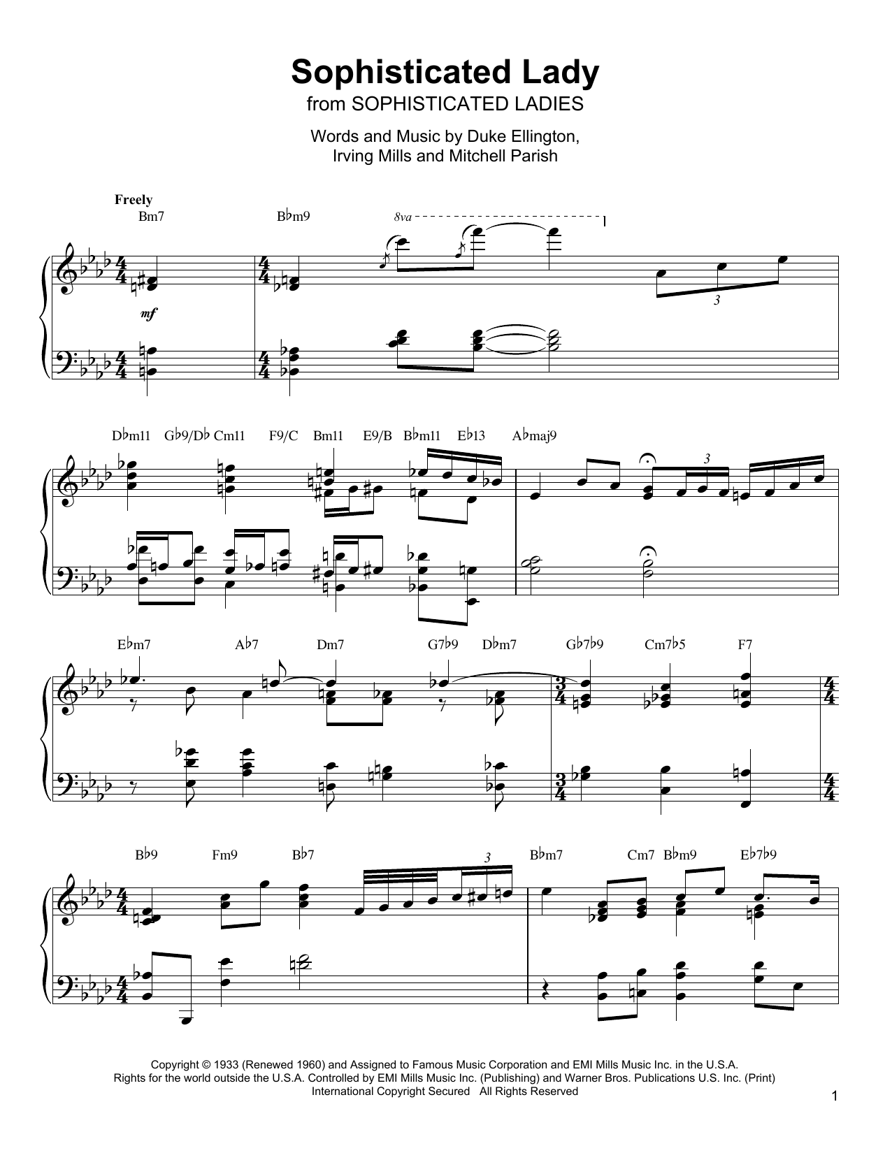 Oscar Peterson Sophisticated Lady Sheet Music Notes & Chords for Piano Transcription - Download or Print PDF