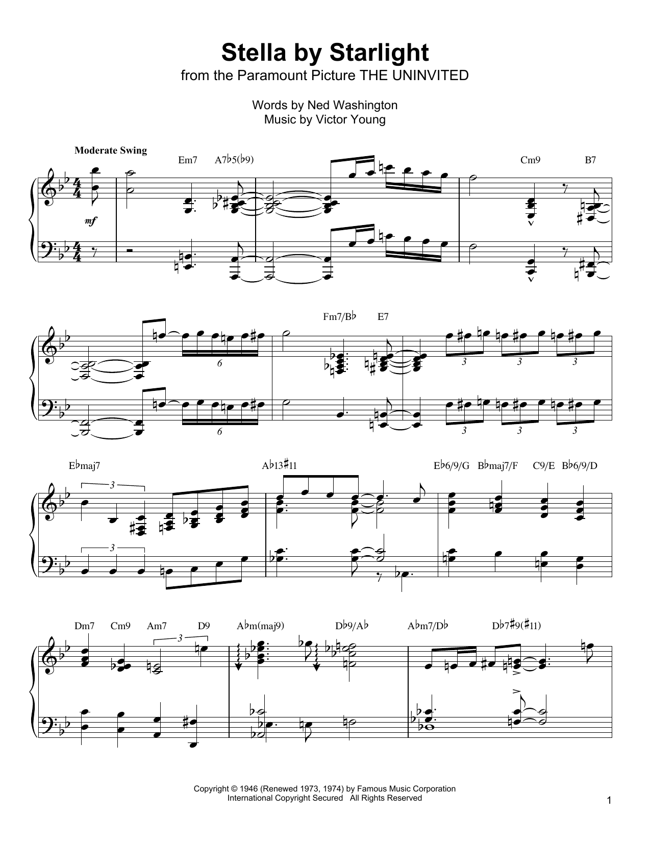 Oscar Peterson Stella By Starlight Sheet Music Notes & Chords for Piano Transcription - Download or Print PDF