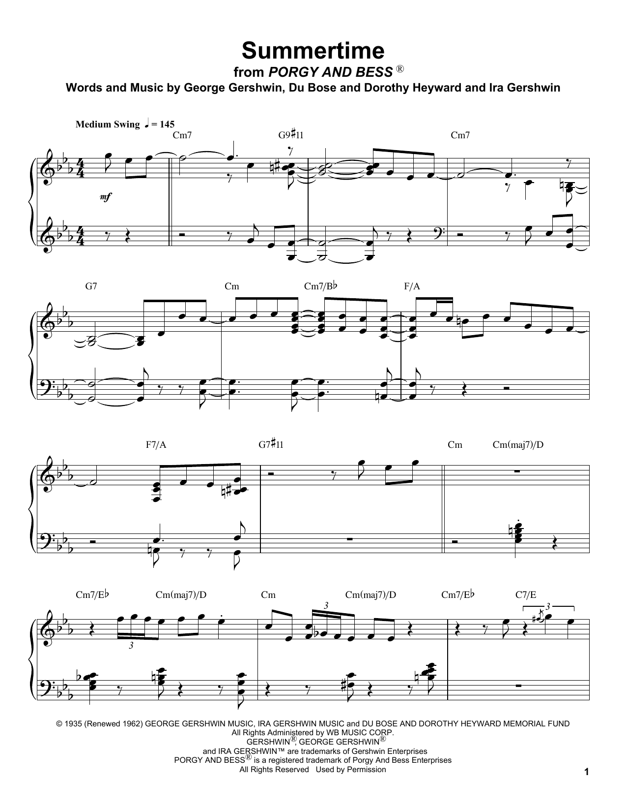 Oscar Peterson Summertime Sheet Music Notes & Chords for Piano Transcription - Download or Print PDF