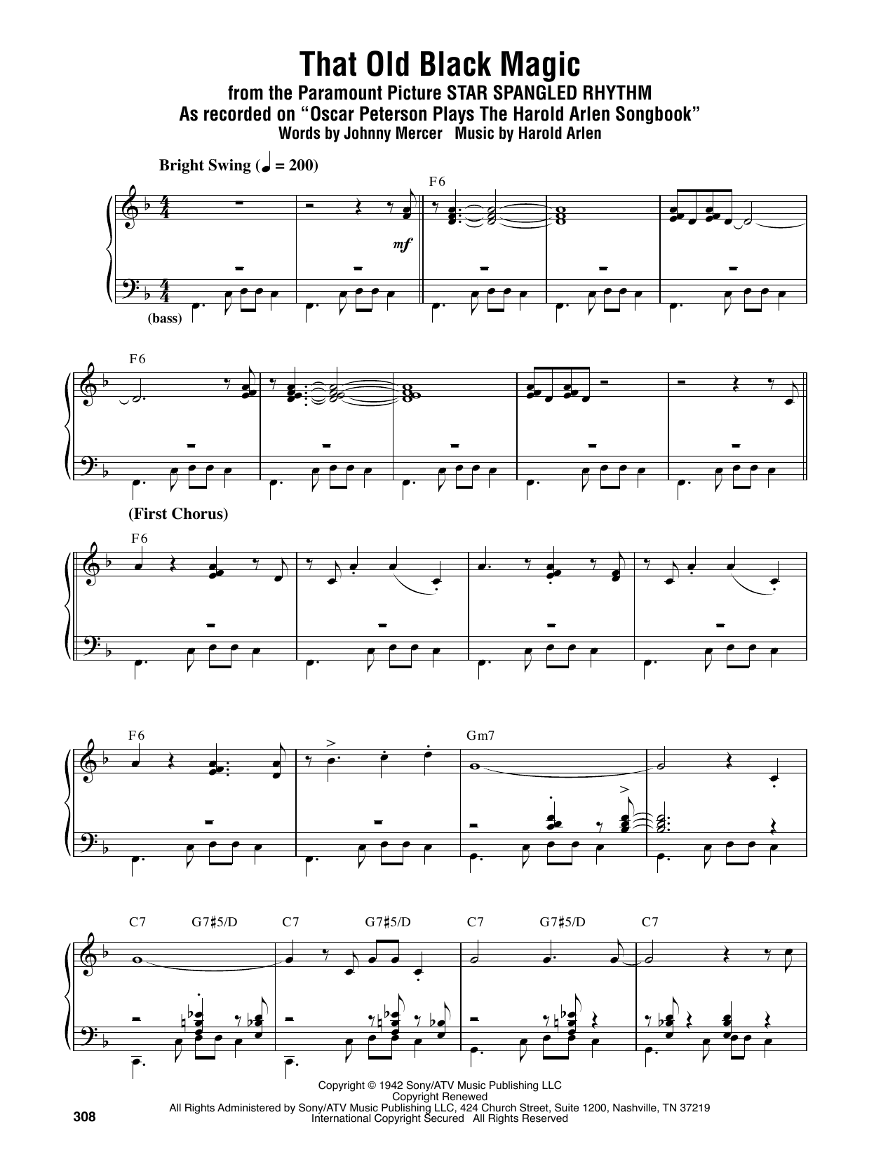 Oscar Peterson That Old Black Magic Sheet Music Notes & Chords for Piano Transcription - Download or Print PDF