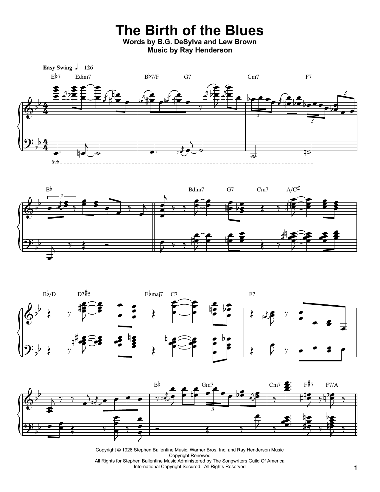 Oscar Peterson The Birth Of The Blues Sheet Music Notes & Chords for Piano Transcription - Download or Print PDF