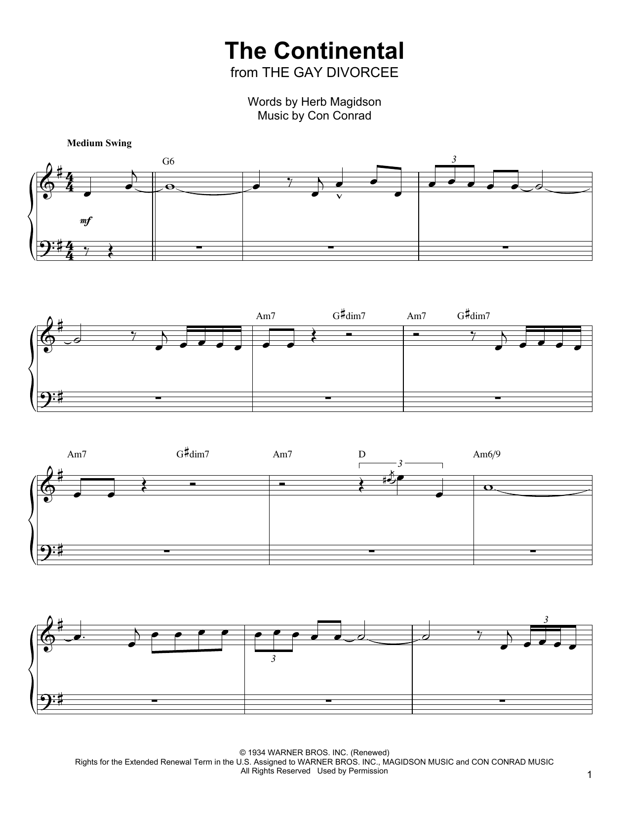 Oscar Peterson The Continental Sheet Music Notes & Chords for Piano Transcription - Download or Print PDF