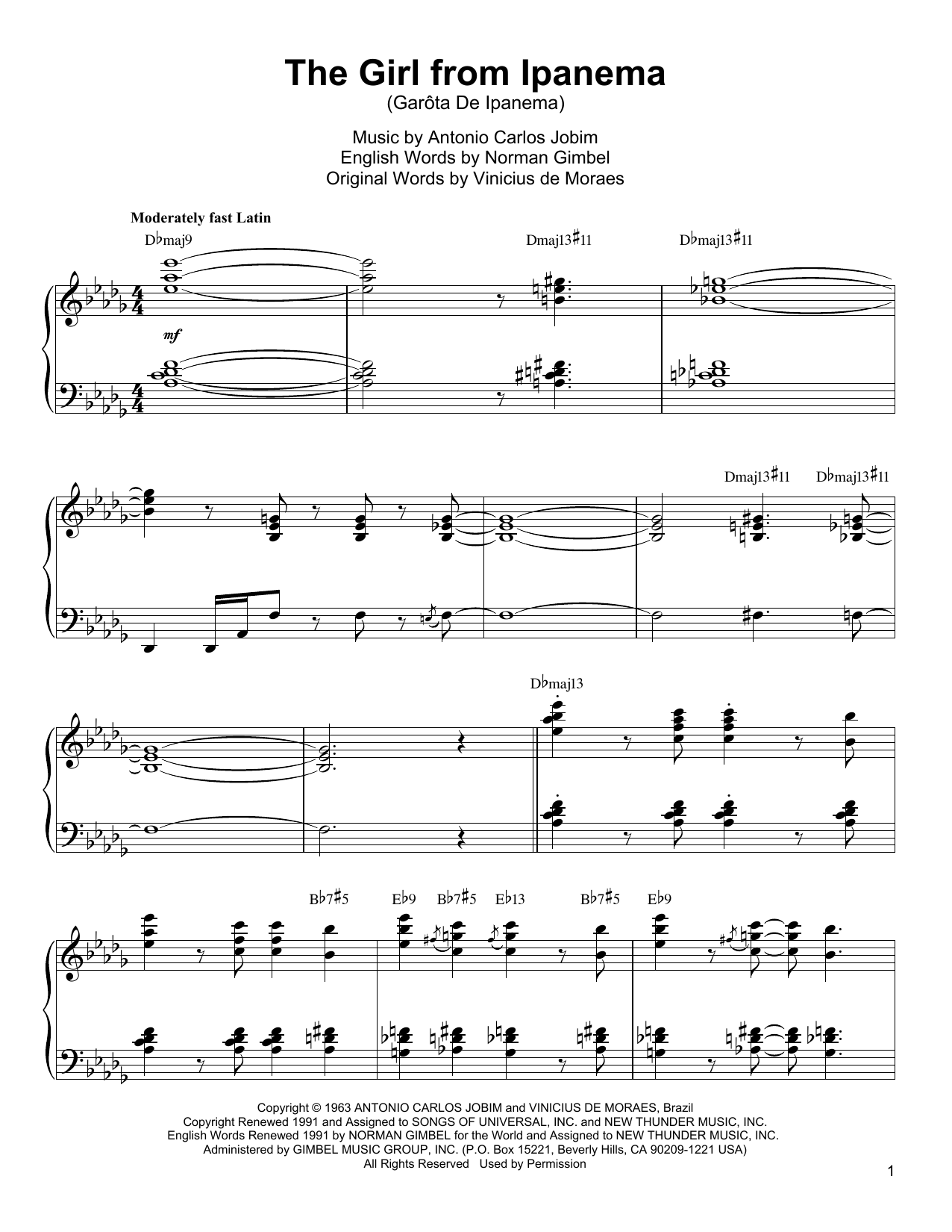 Oscar Peterson The Girl From Ipanema (Garota De Ipanema) Sheet Music Notes & Chords for Piano Transcription - Download or Print PDF