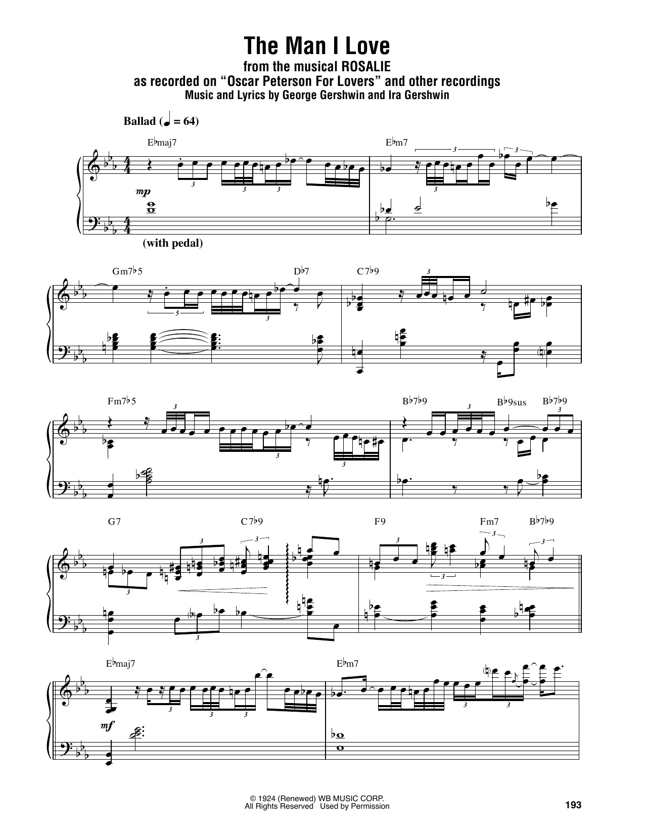Oscar Peterson The Man I Love Sheet Music Notes & Chords for Piano Transcription - Download or Print PDF