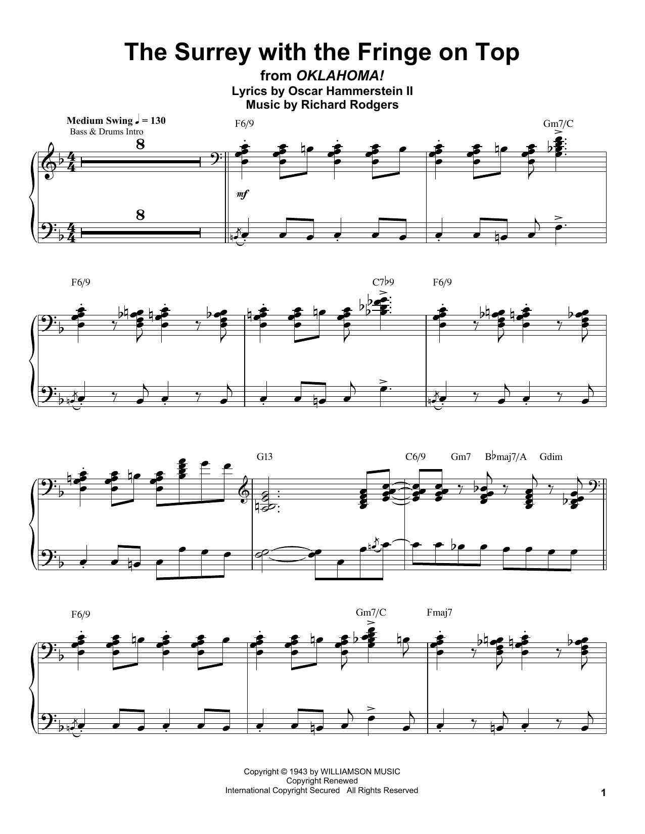 Oscar Peterson The Surrey With The Fringe On Top (from Oklahoma!) Sheet Music Notes & Chords for Piano Transcription - Download or Print PDF