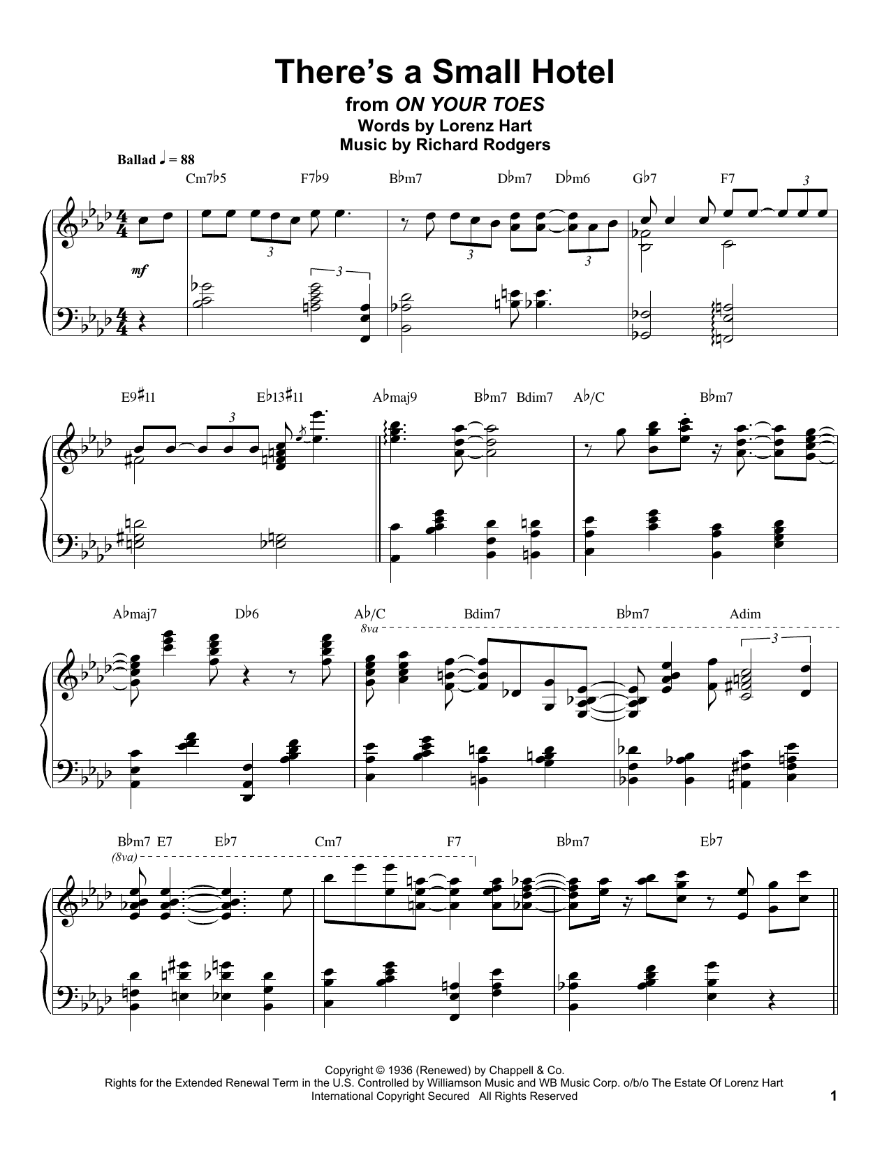 Oscar Peterson There's A Small Hotel Sheet Music Notes & Chords for Piano Transcription - Download or Print PDF