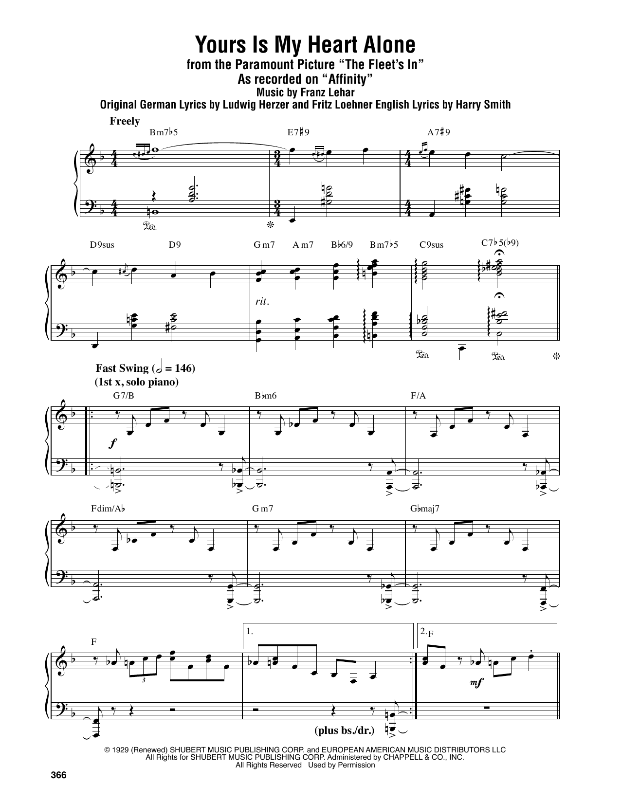 Oscar Peterson Trio Yours Is My Heart Alone (from The Fleet's In) Sheet Music Notes & Chords for Piano Transcription - Download or Print PDF