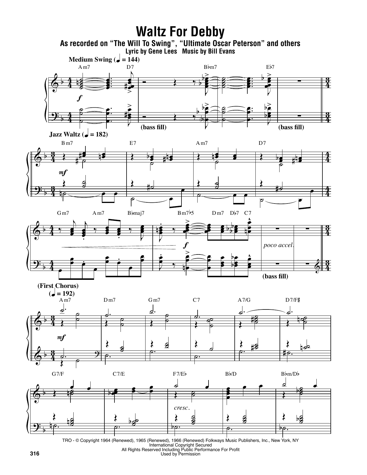 Oscar Peterson Waltz For Debby Sheet Music Notes & Chords for Piano Transcription - Download or Print PDF