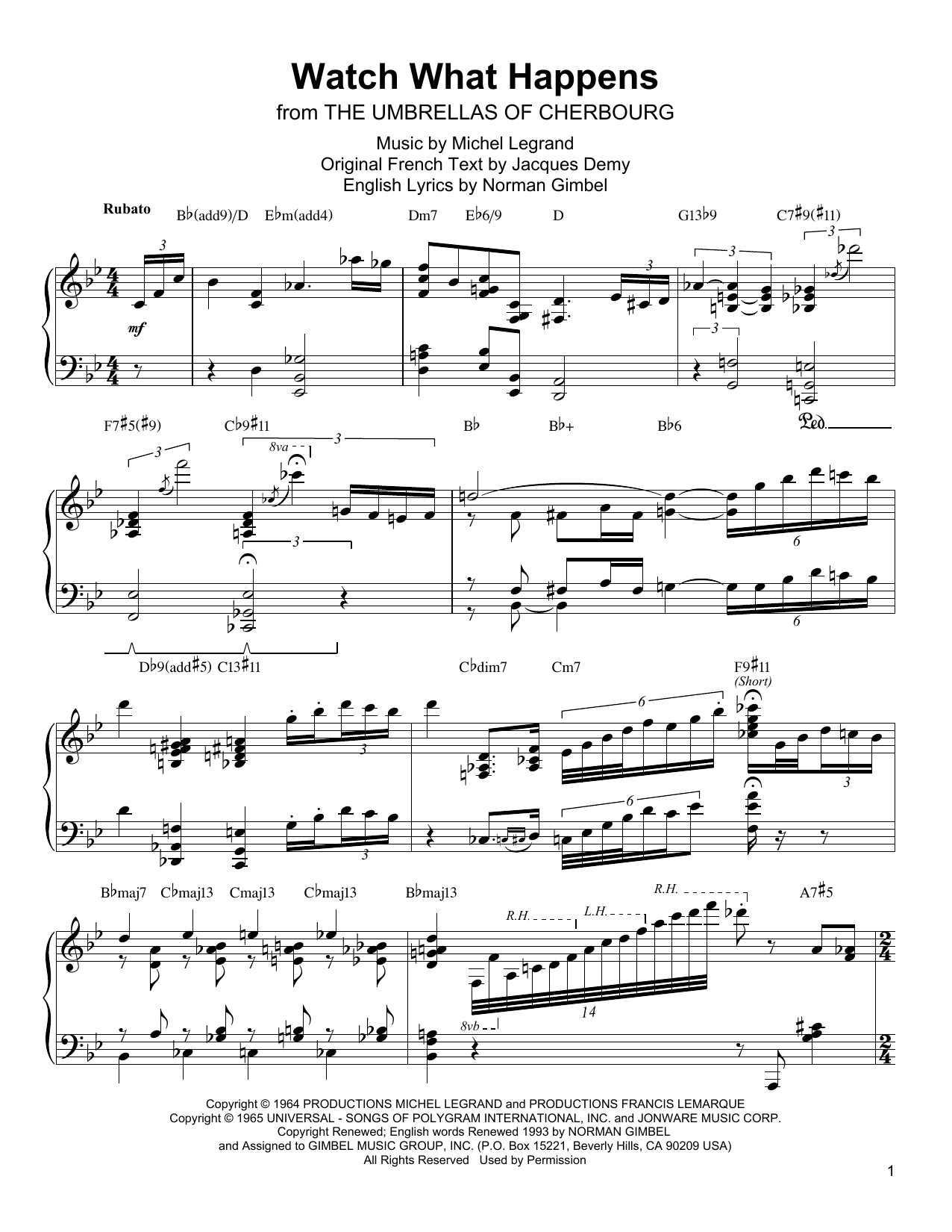Oscar Peterson Watch What Happens Sheet Music Notes & Chords for Piano Transcription - Download or Print PDF