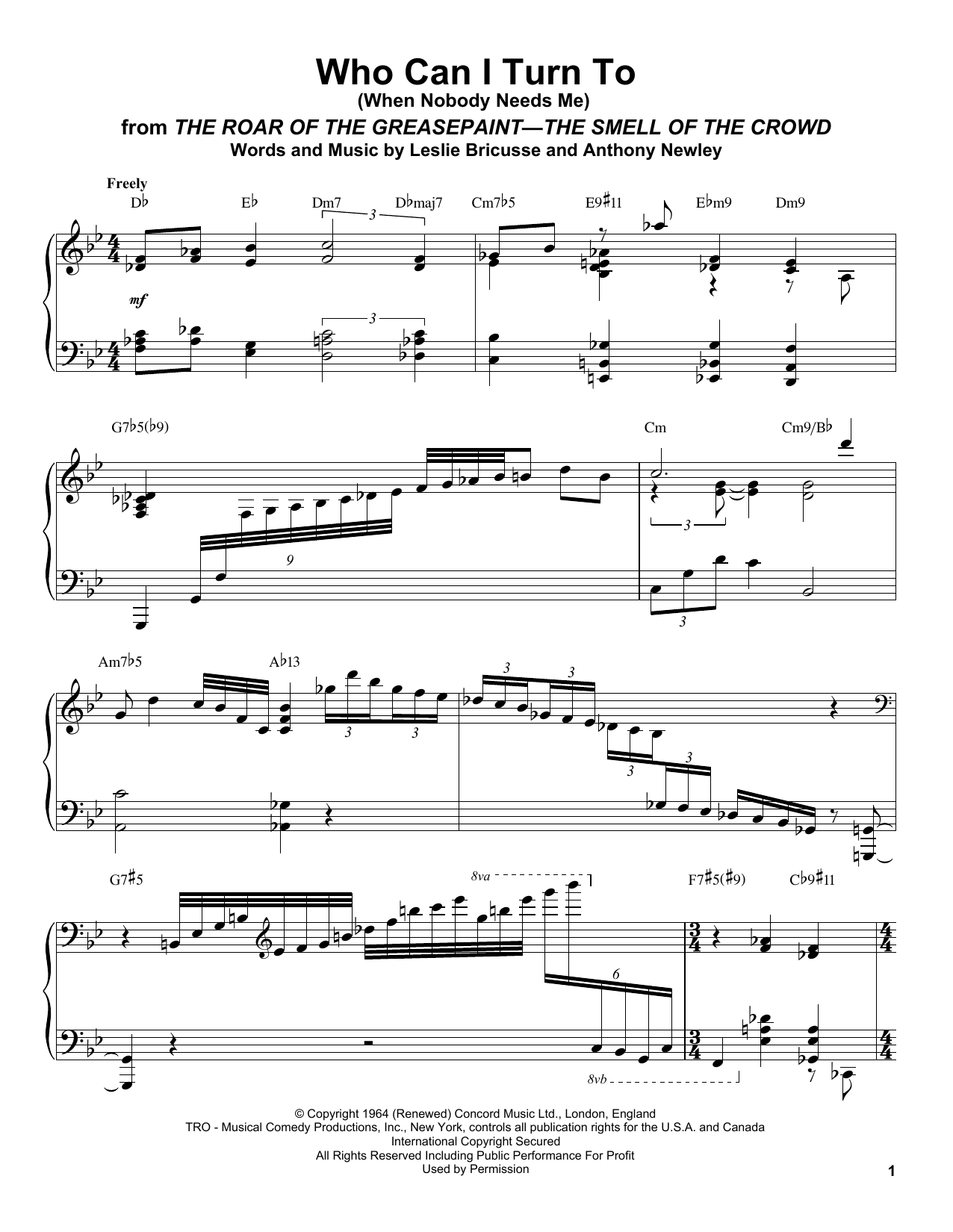 Oscar Peterson Who Can I Turn To (When Nobody Needs Me) Sheet Music Notes & Chords for Piano Transcription - Download or Print PDF