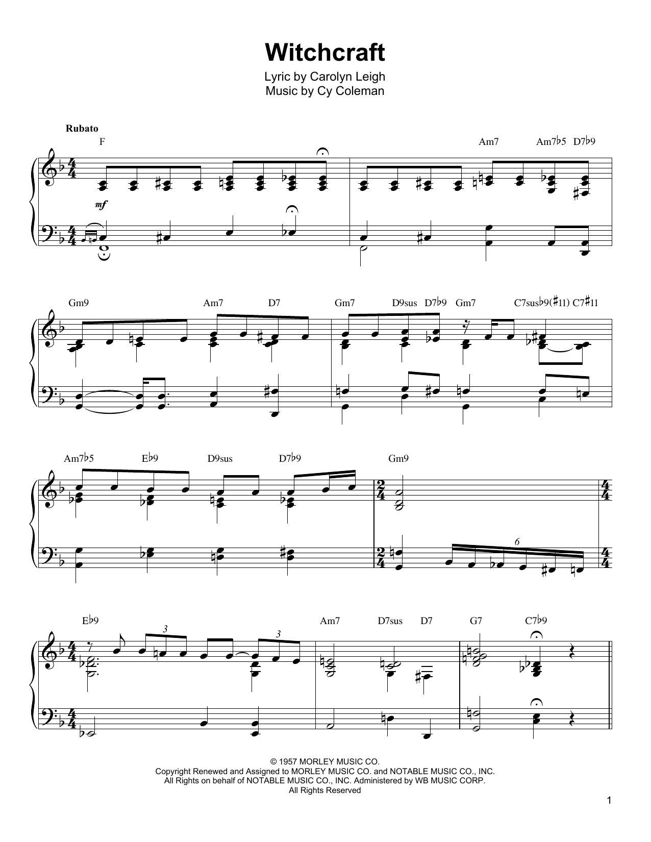 Oscar Peterson Witchcraft Sheet Music Notes & Chords for Piano Transcription - Download or Print PDF
