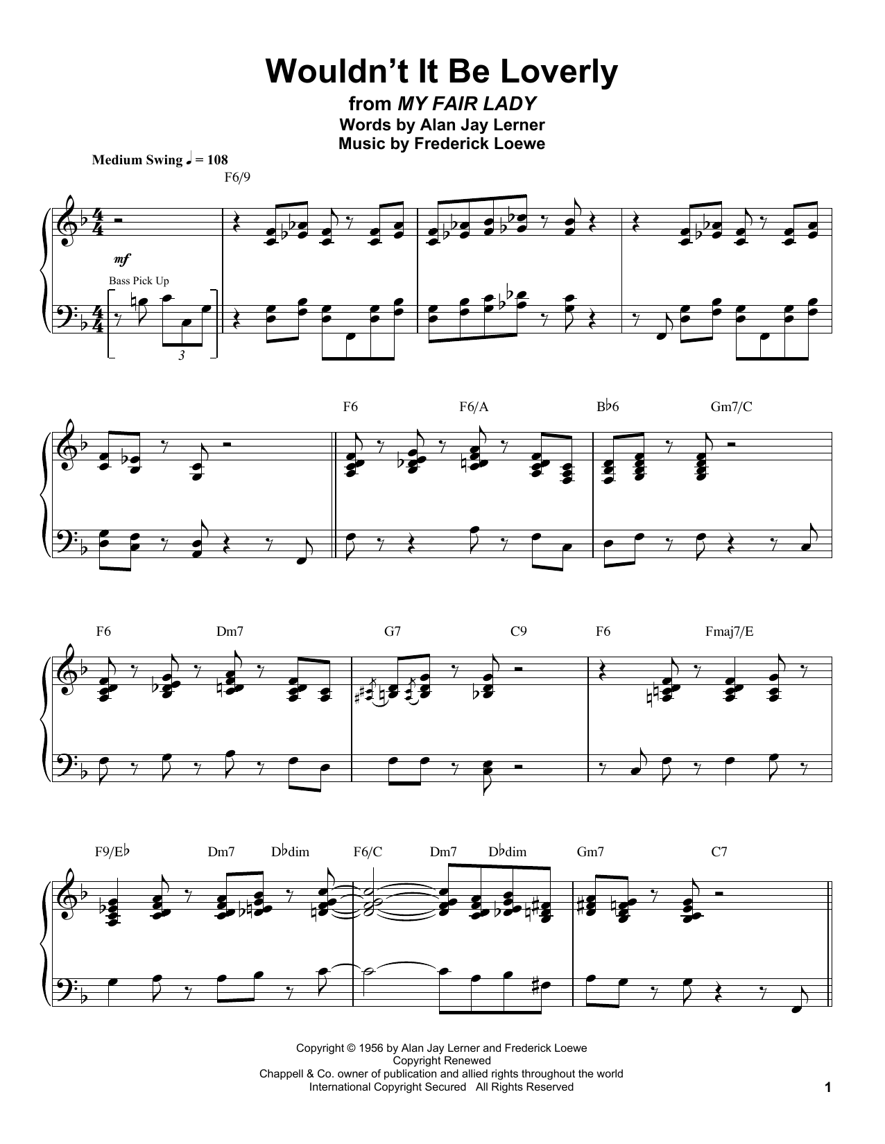 Oscar Peterson Wouldn't It Be Loverly Sheet Music Notes & Chords for Piano Transcription - Download or Print PDF