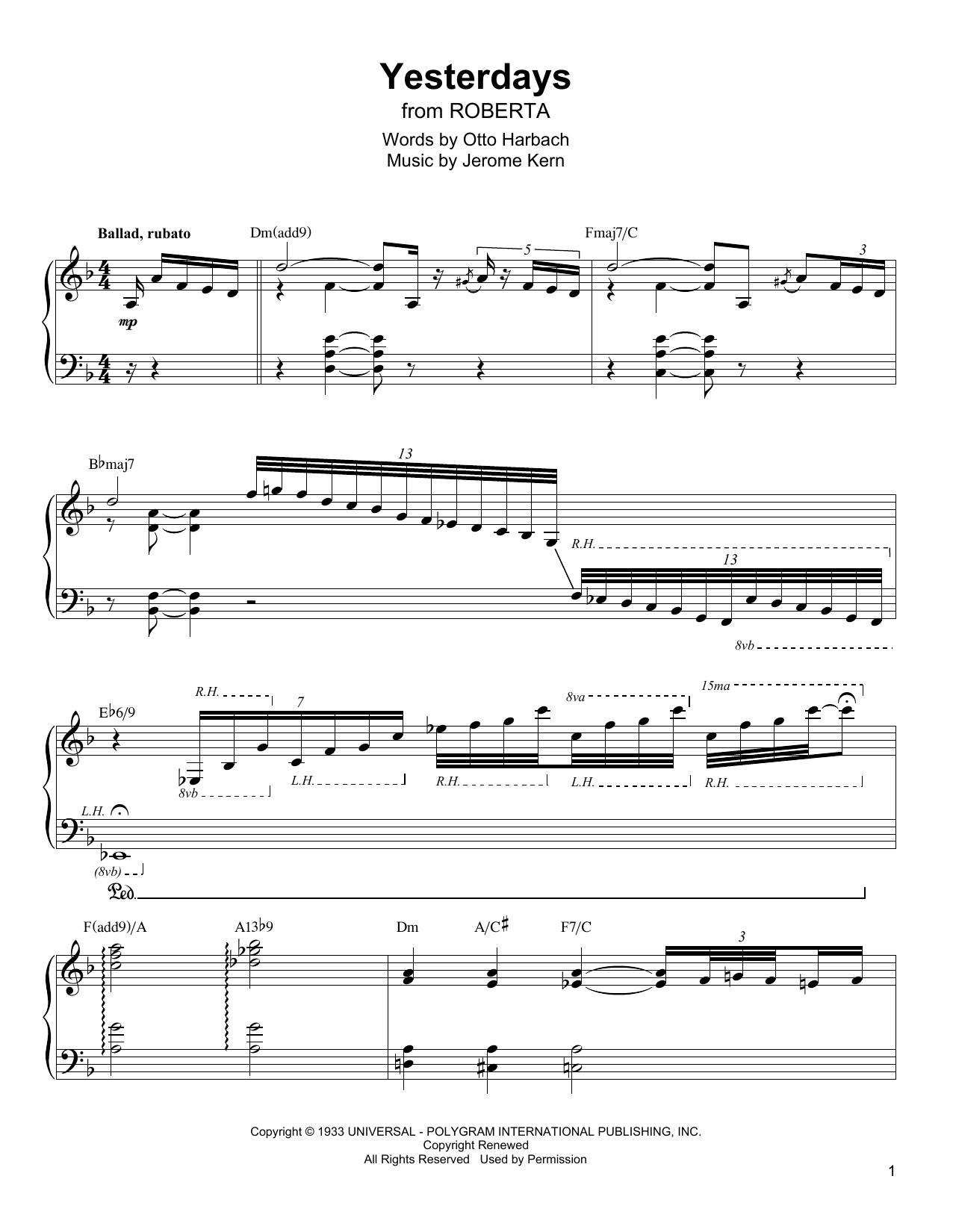 Oscar Peterson Yesterdays Sheet Music Notes & Chords for Piano Transcription - Download or Print PDF