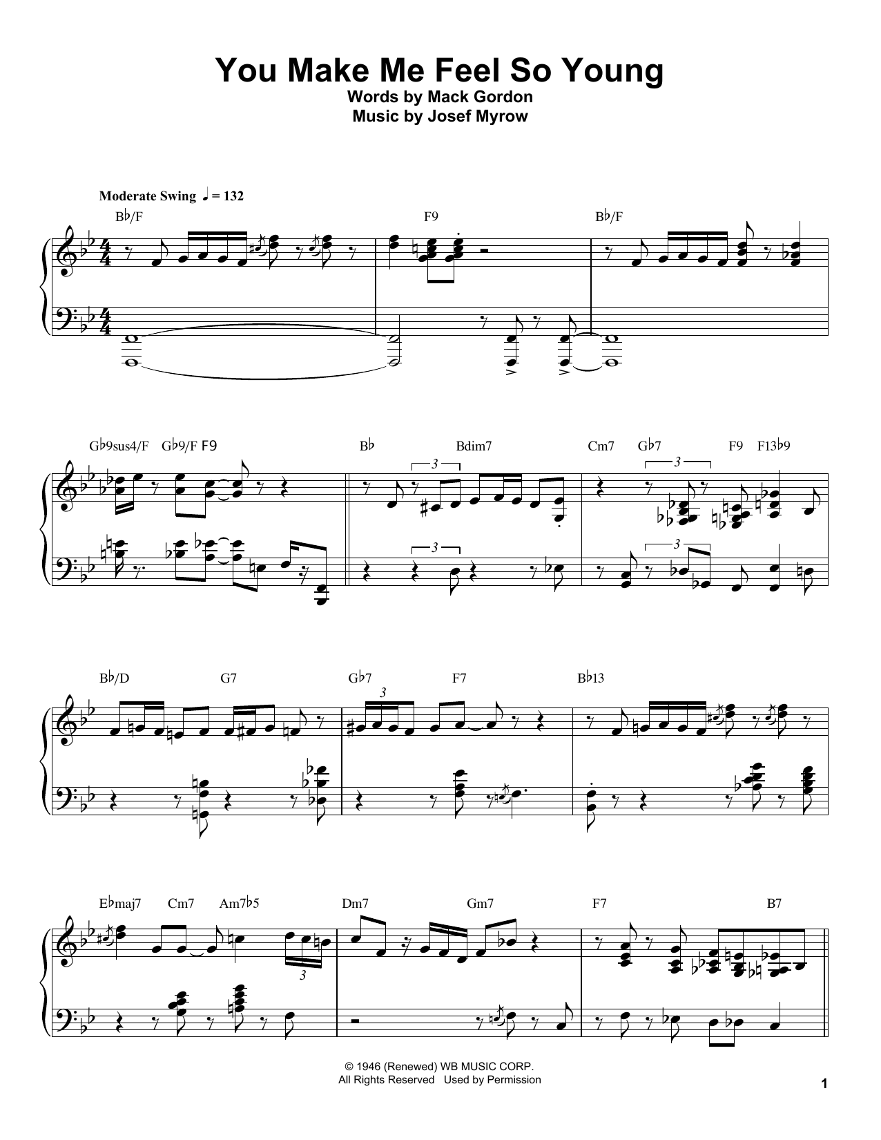 Oscar Peterson You Make Me Feel So Young Sheet Music Notes & Chords for Piano Transcription - Download or Print PDF