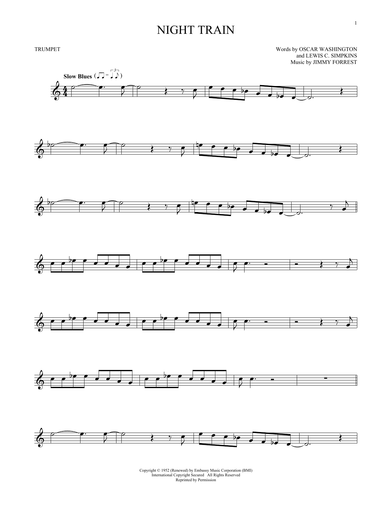 Jimmy Forrest Night Train Sheet Music Notes & Chords for French Horn Solo - Download or Print PDF