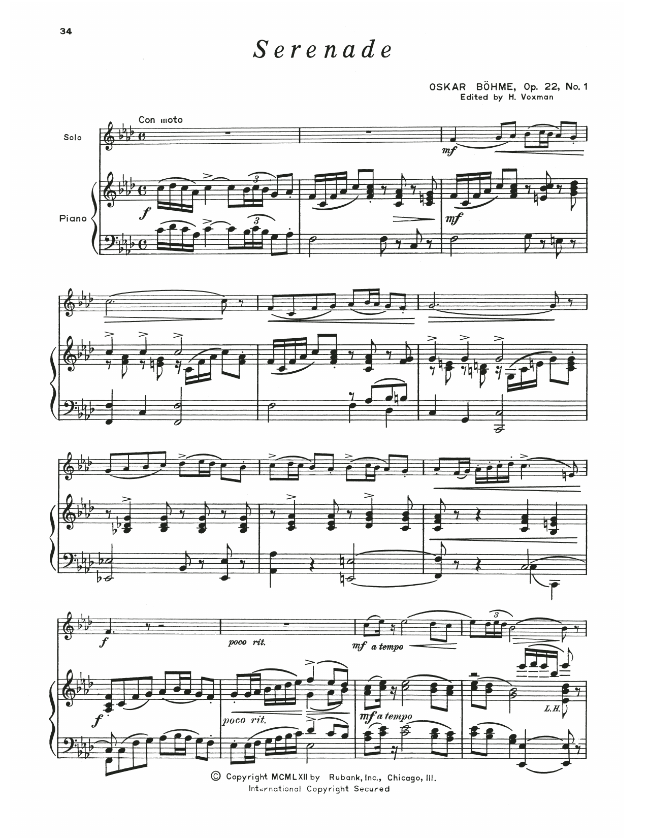 Oskar Böhme Serenade Op. 22, No. 1 Sheet Music Notes & Chords for Baritone T.C. and Piano - Download or Print PDF
