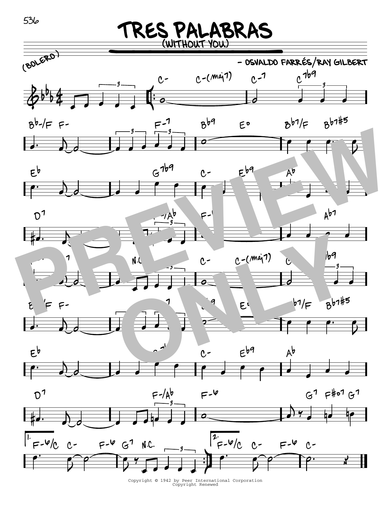Osvaldo Farres Tres Palabras (Without You) Sheet Music Notes & Chords for Real Book – Melody & Chords - Download or Print PDF