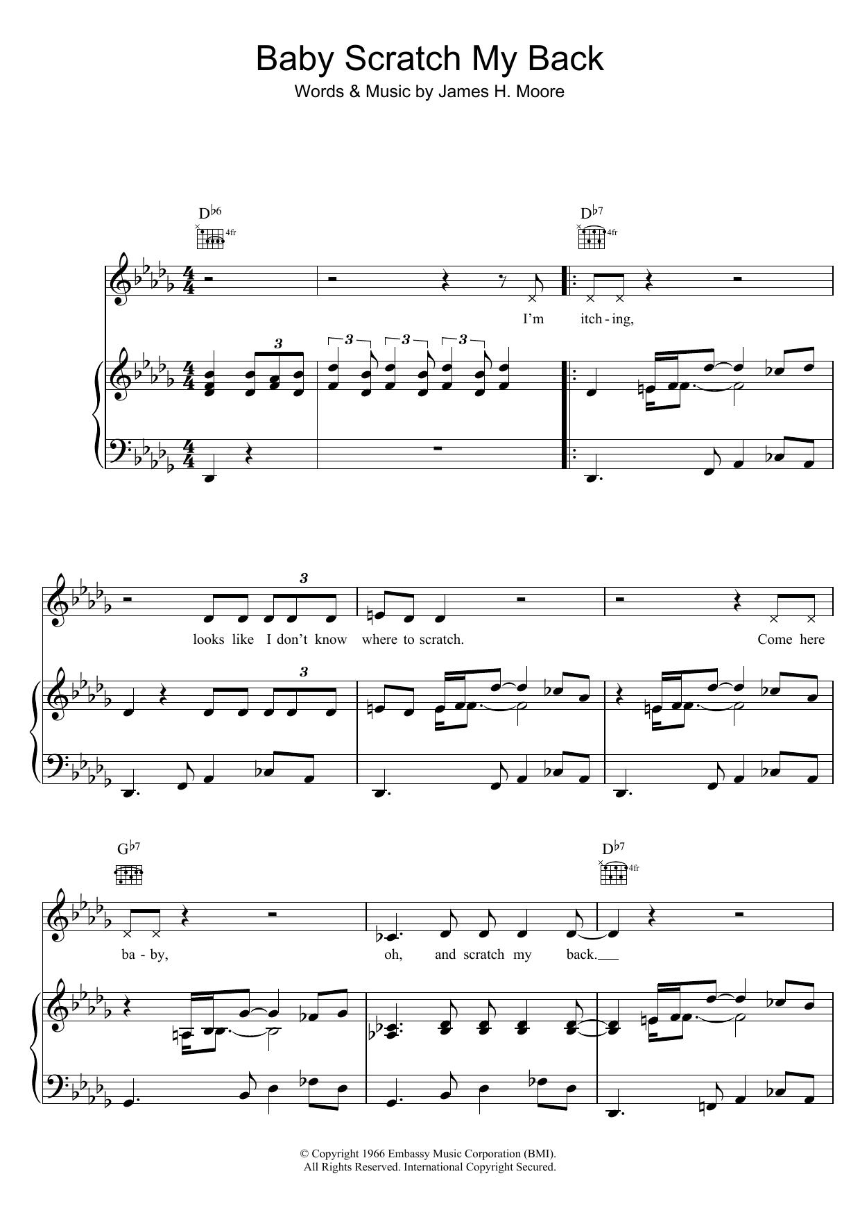 Otis Redding Baby Scratch My Back Sheet Music Notes & Chords for Piano, Vocal & Guitar (Right-Hand Melody) - Download or Print PDF