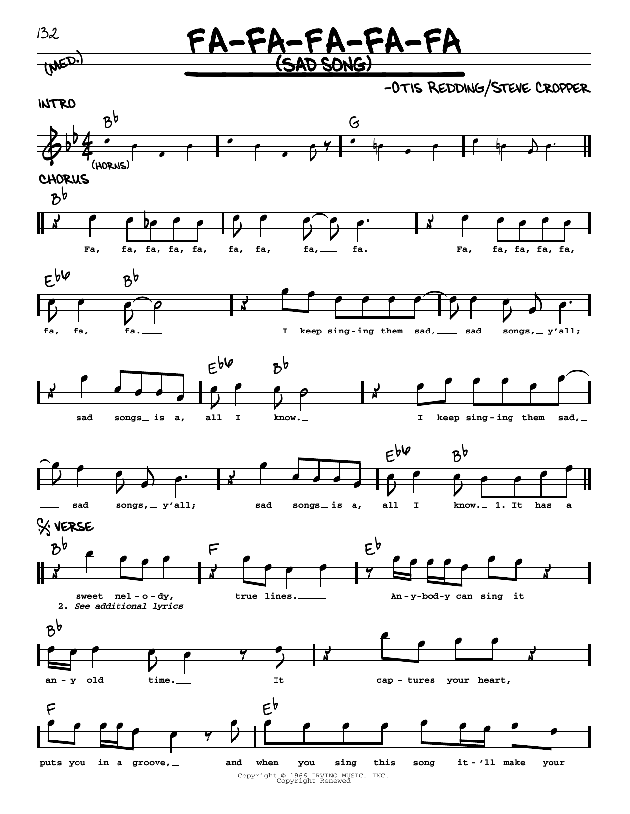Otis Redding Fa-Fa-Fa-Fa-Fa (Sad Song) Sheet Music Notes & Chords for Real Book – Melody & Chords - Download or Print PDF