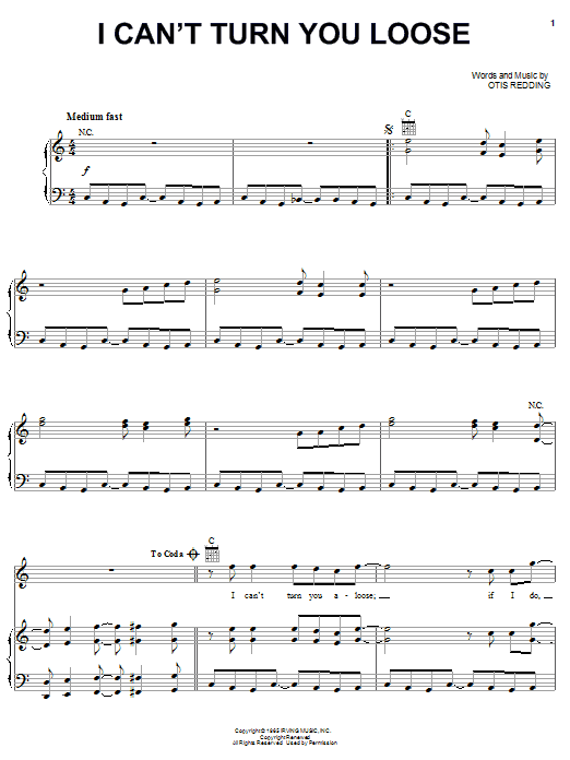 Otis Redding I Can't Turn You Loose Sheet Music Notes & Chords for Piano, Vocal & Guitar (Right-Hand Melody) - Download or Print PDF