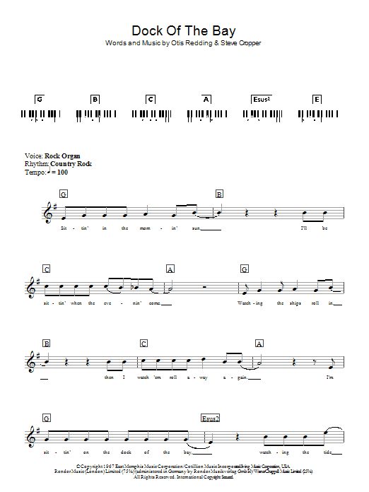 Otis Redding (Sittin' On) The Dock Of The Bay Sheet Music Notes & Chords for Keyboard - Download or Print PDF